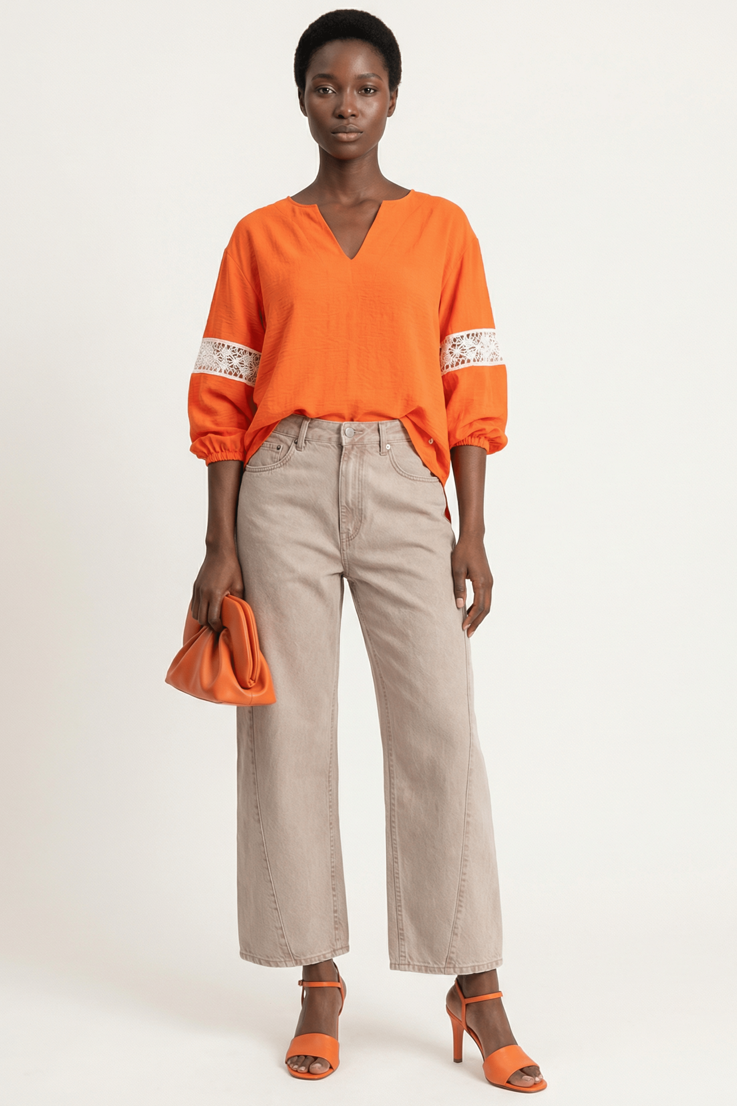 Camiseta naranja manga al codo con bordado ingles LolitasyL - lolitasyl.com