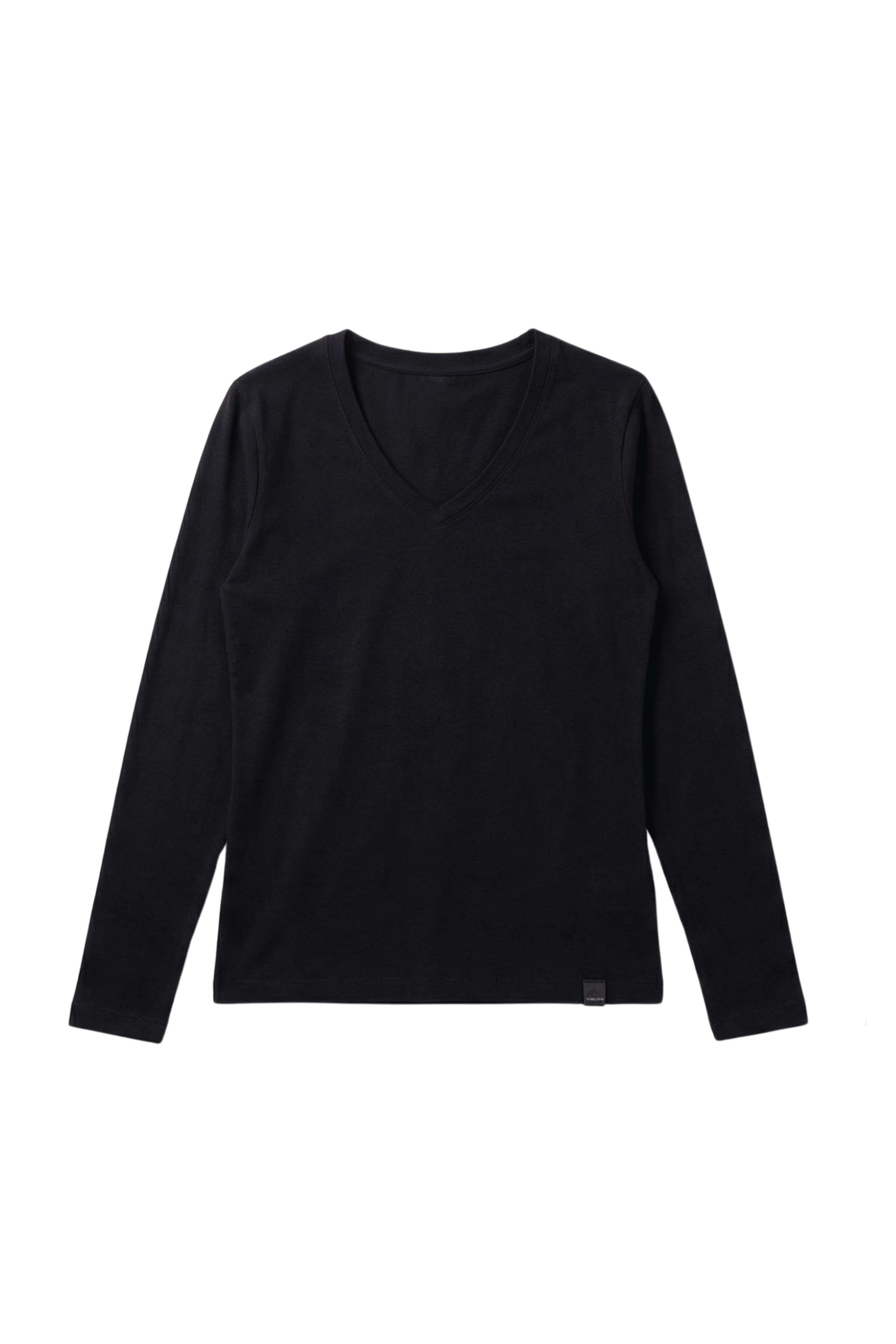 Camiseta negra basica con escote pico y manga larga Lolitas&L - lolitasyl.com