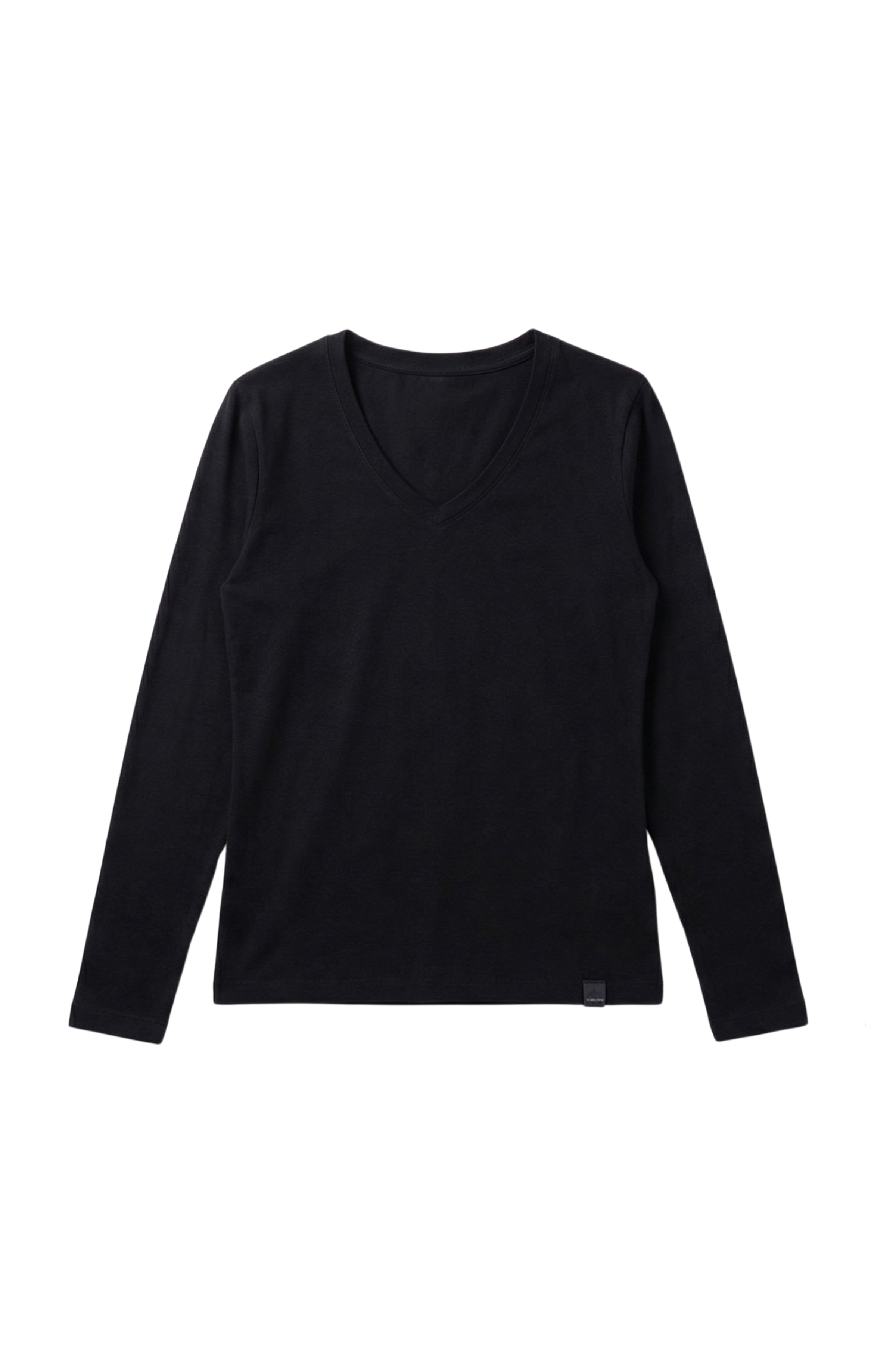 Camiseta negra basica con escote pico y manga larga Lolitas&L