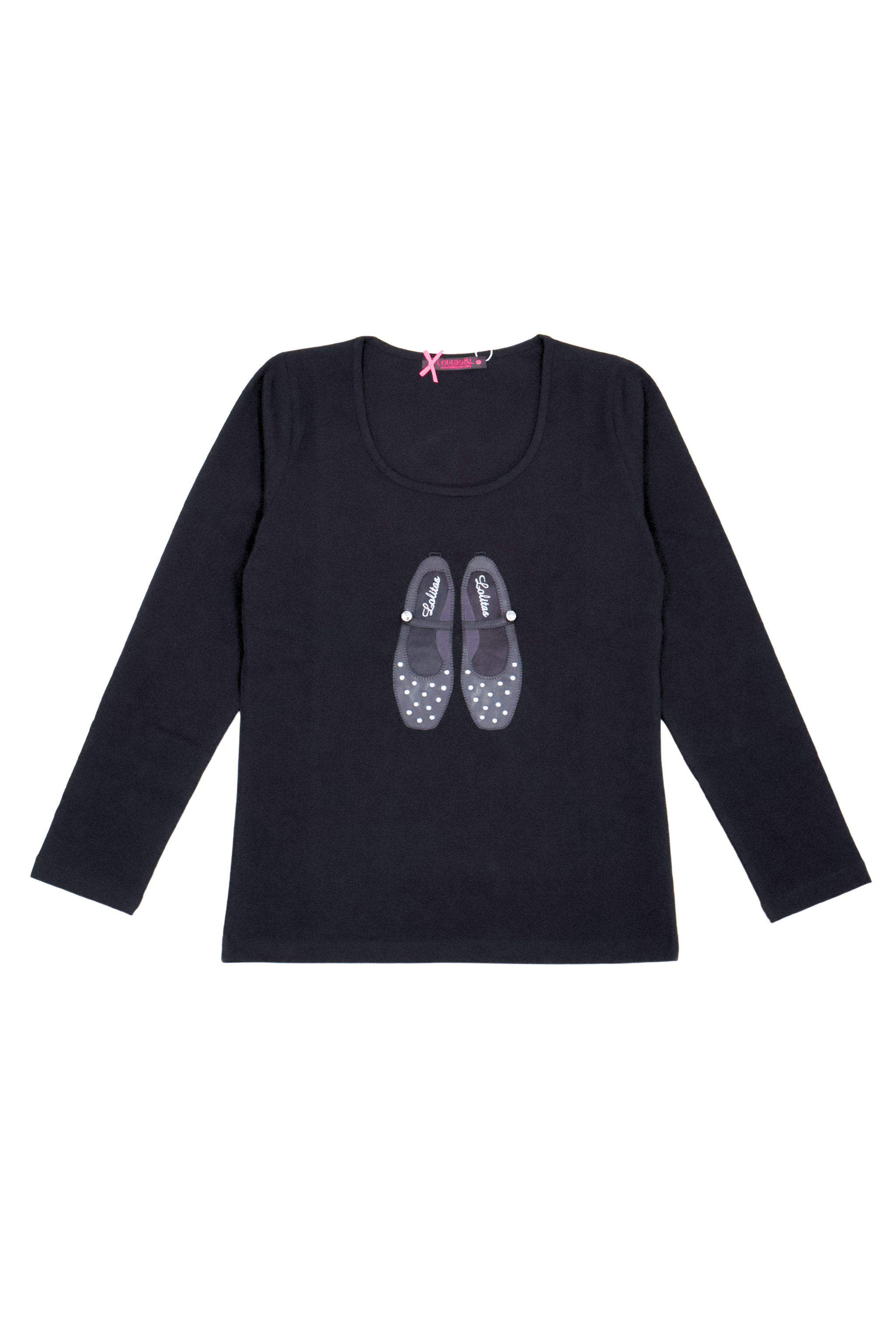 Camiseta negra bordado bailarinas strass con manga larga Lolitas&L - lolitasyl.com