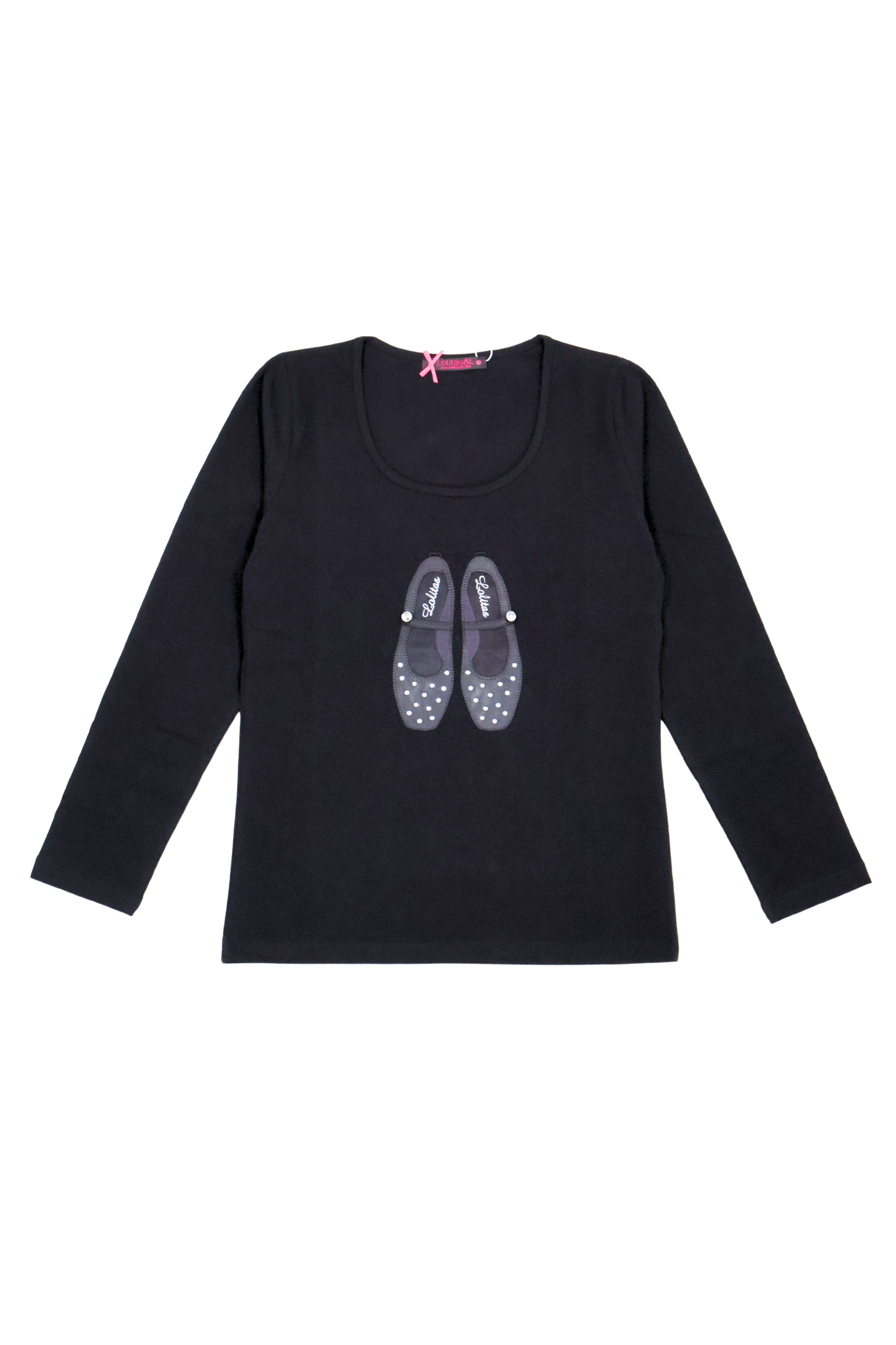 Camiseta negra bordado bailarinas strass con manga larga Lolitas&L - lolitasyl.com