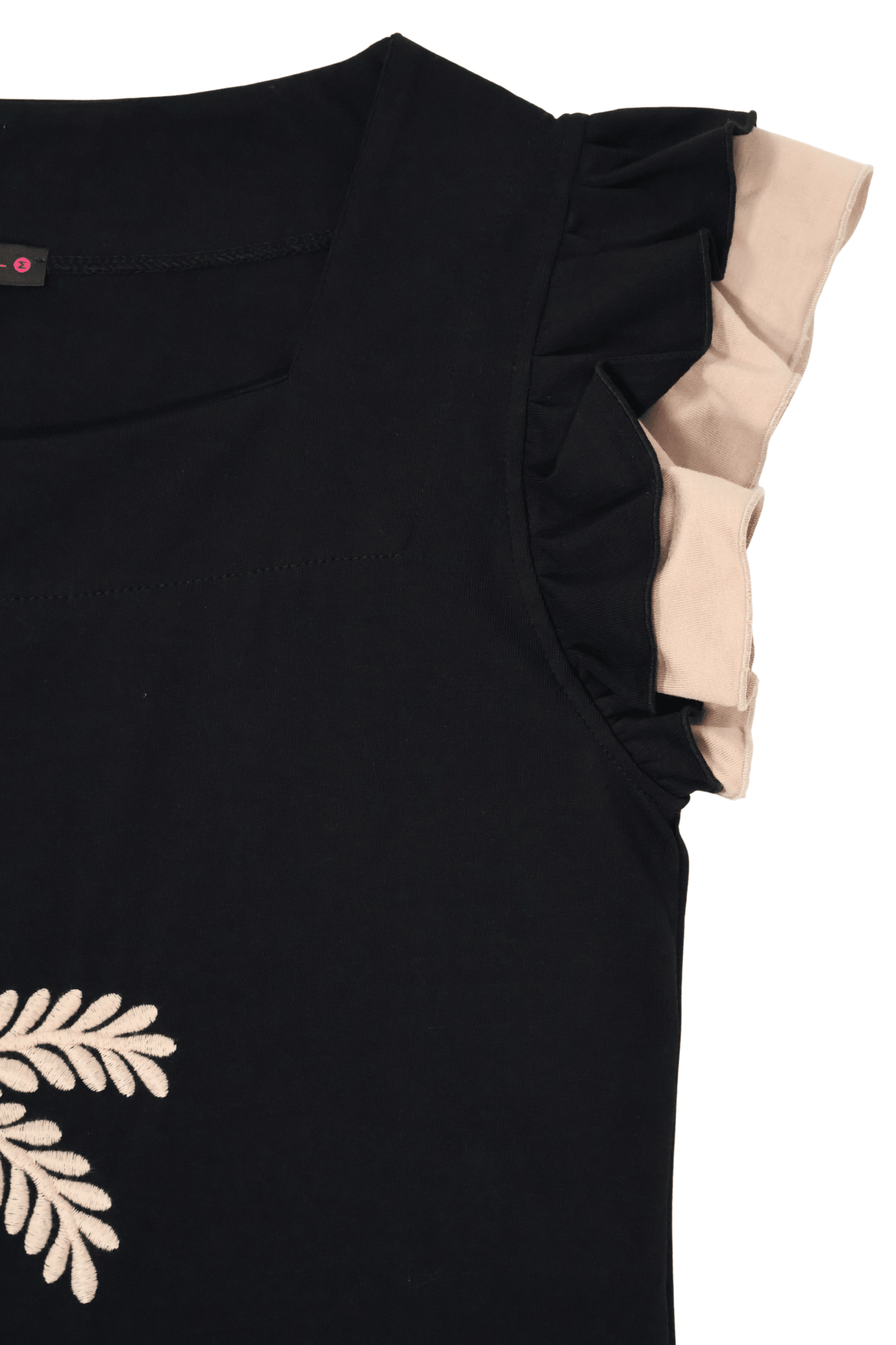 Camiseta negra bordado palmera con volantes Lolitas&L - lolitasyl.com