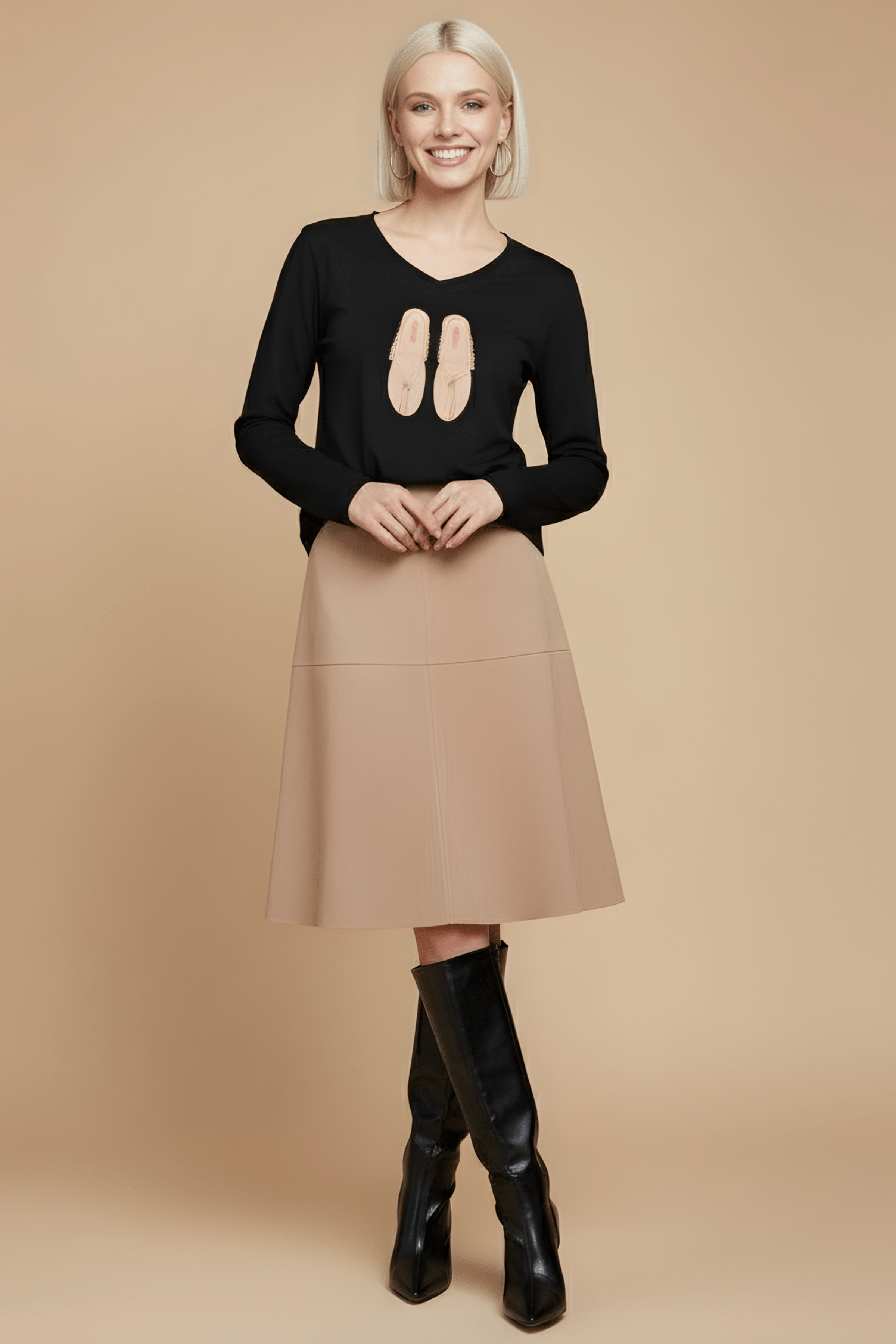 Camiseta negra bordado sandalias cuero manga larga Lolitas&L - lolitasyl.com