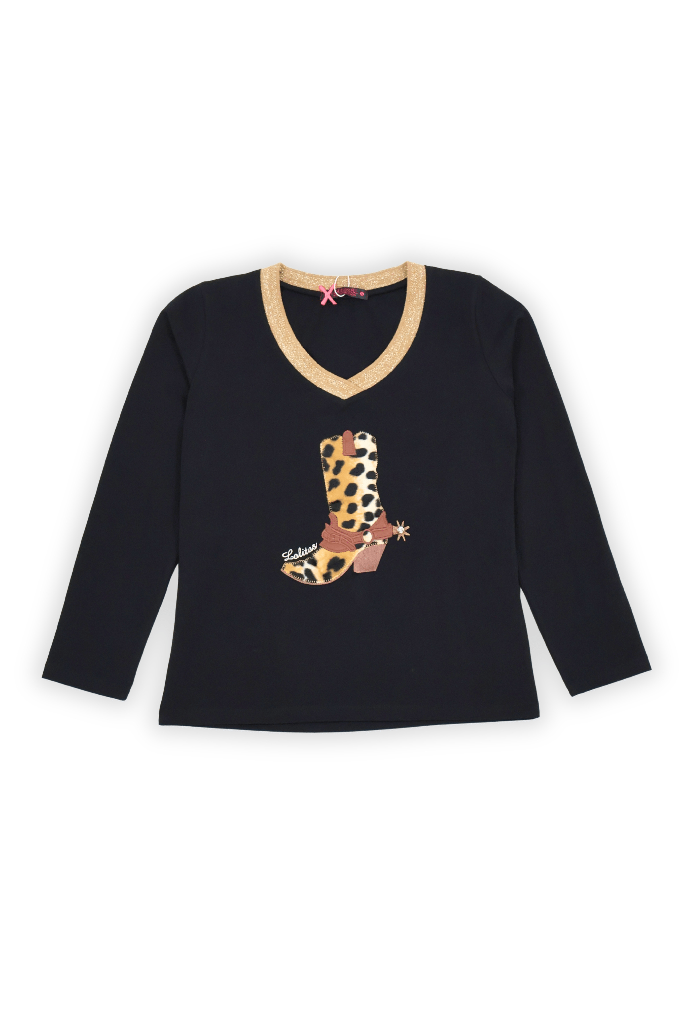 Camiseta negra con bordado bota cowoy manga larga Lolitas&L - lolitasyl.com