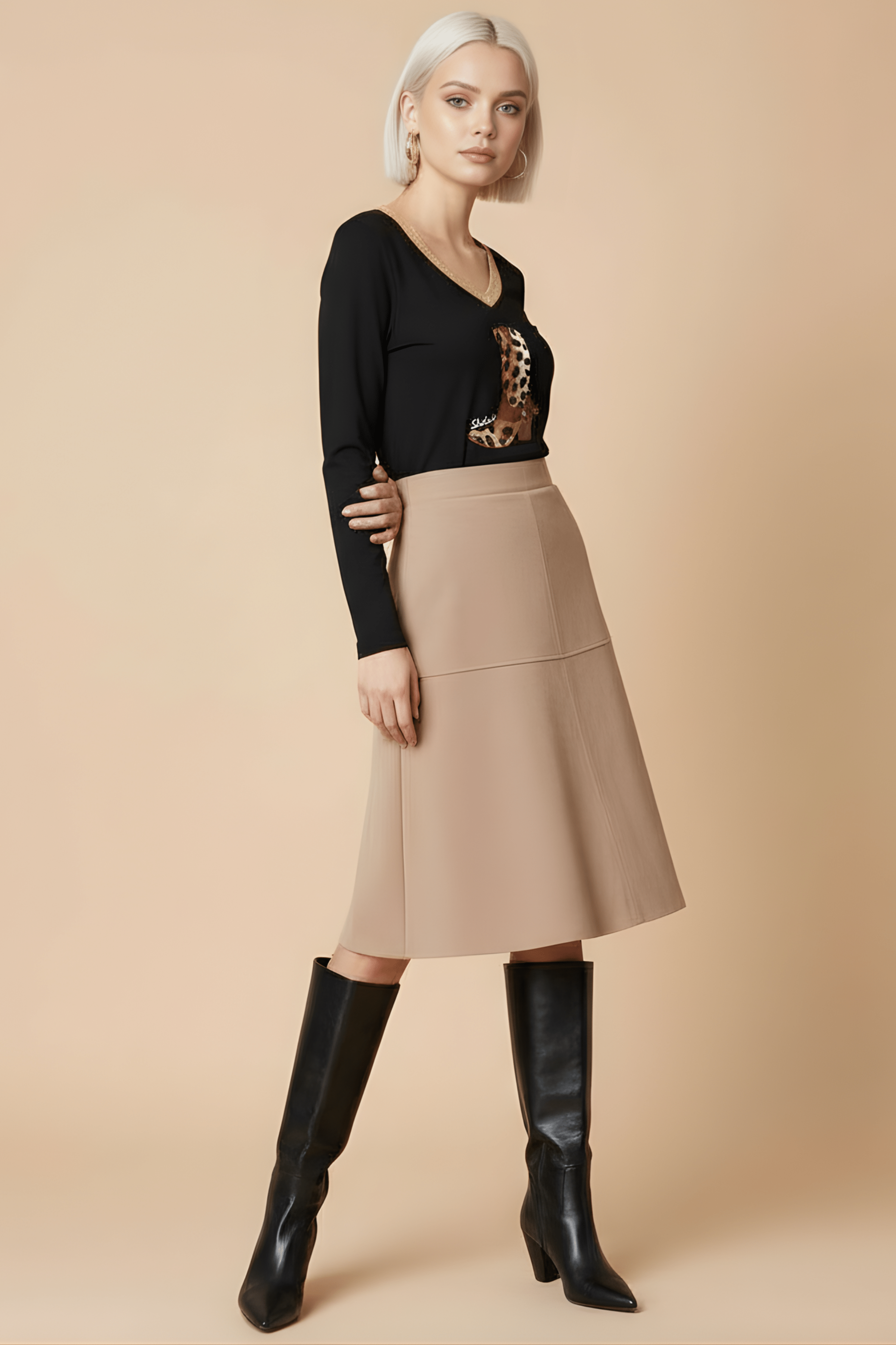 Camiseta negra con bordado bota cowoy manga larga Lolitas&L - lolitasyl.com