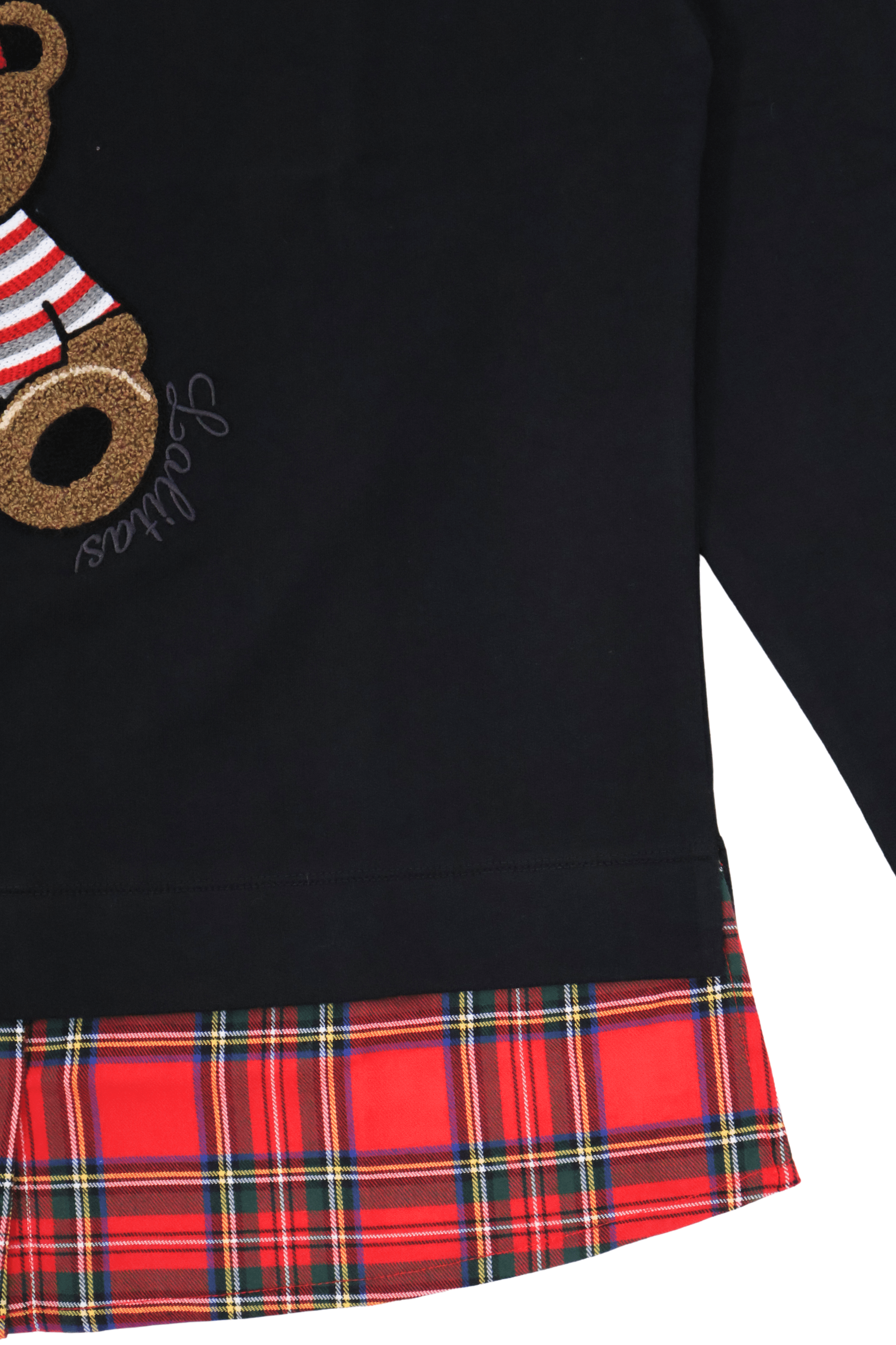Camiseta negra con cuadro escoces verde y bordado osito Lolitas&L - lolitasyl.com