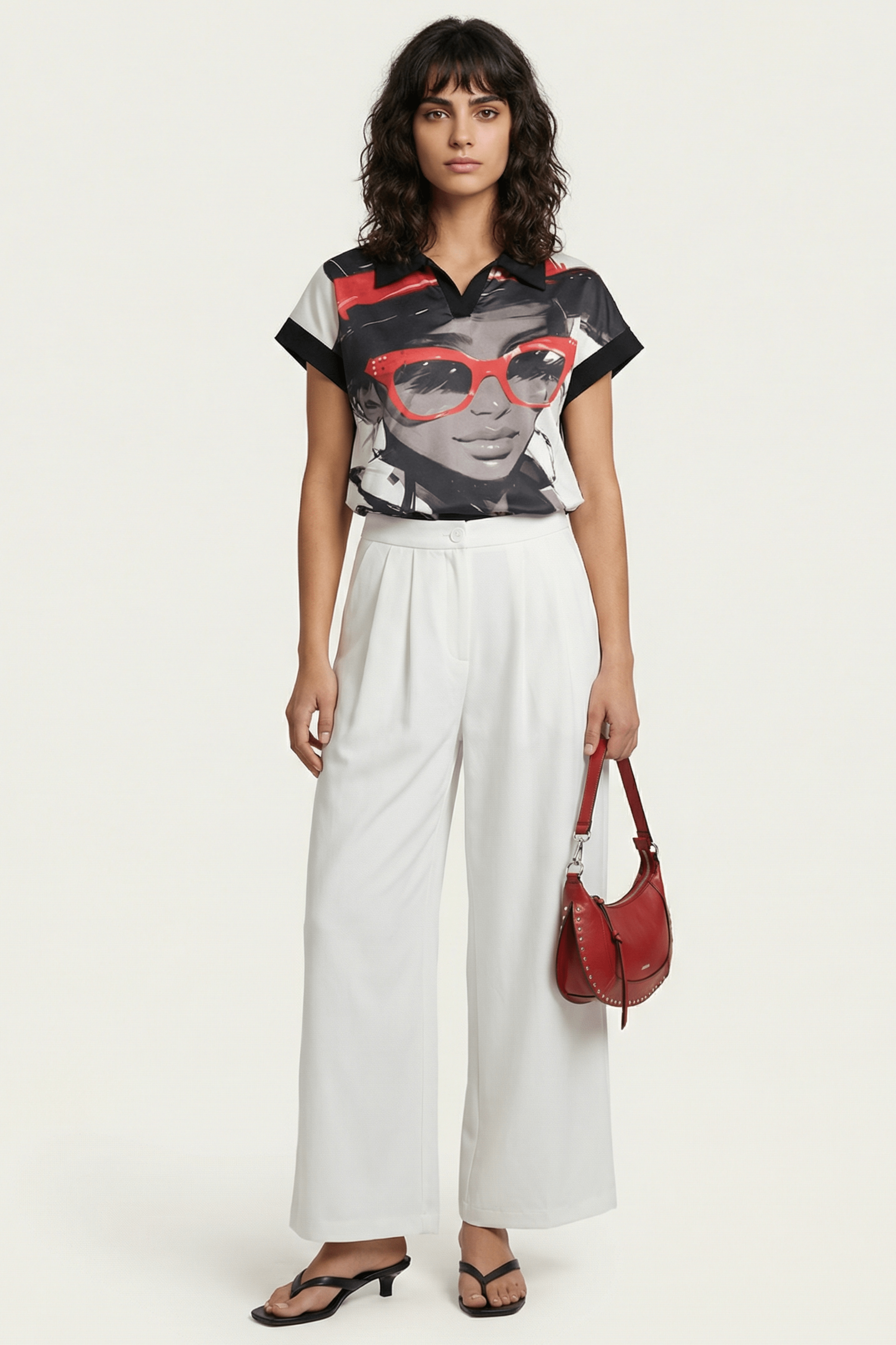 Camiseta negra con estampado silueta con gafas rojas Lolitas&L - lolitasyl.com