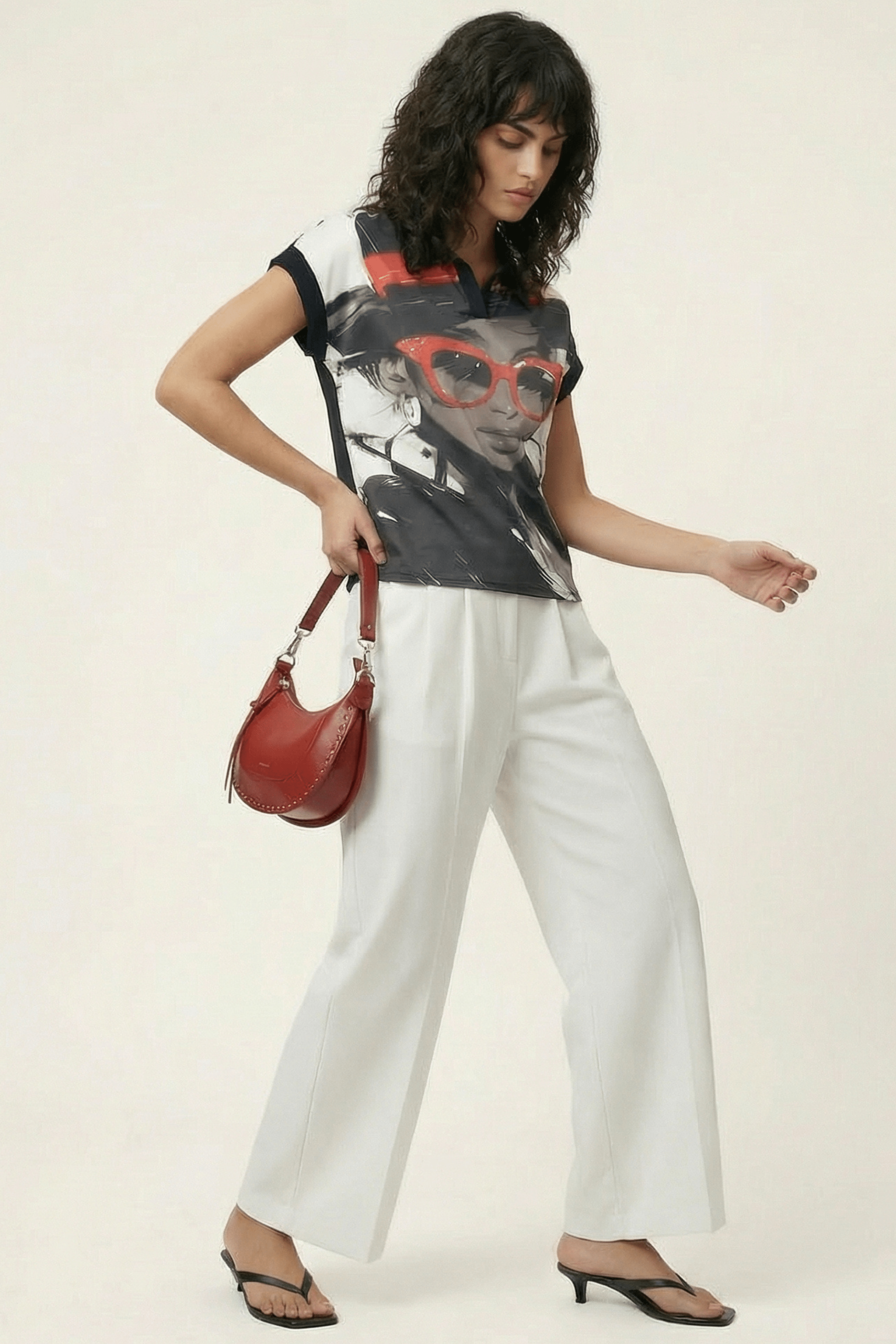 Camiseta negra con estampado silueta con gafas rojas Lolitas&L - lolitasyl.com