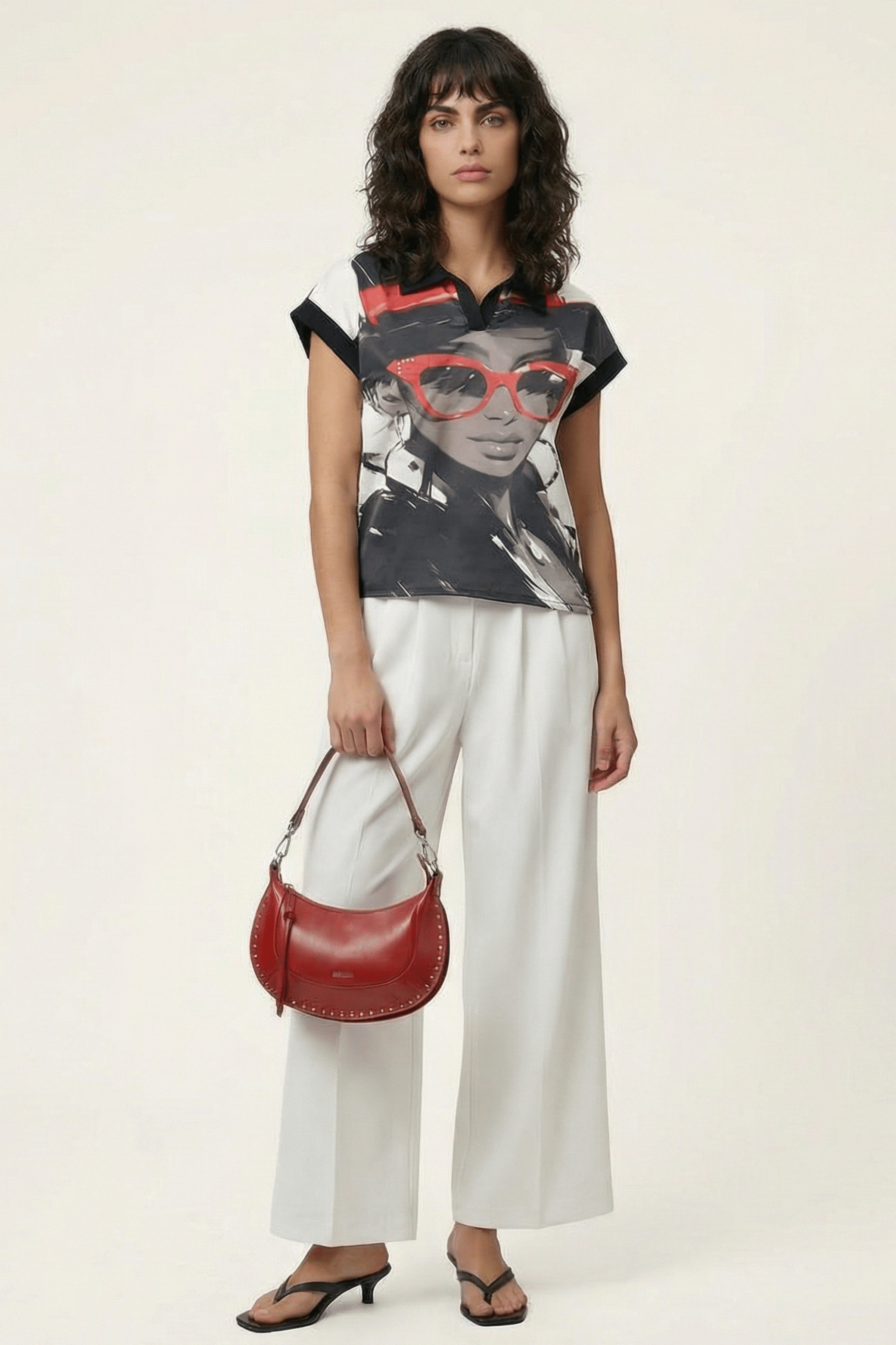 Camiseta negra con estampado silueta con gafas rojas Lolitas&L - lolitasyl.com