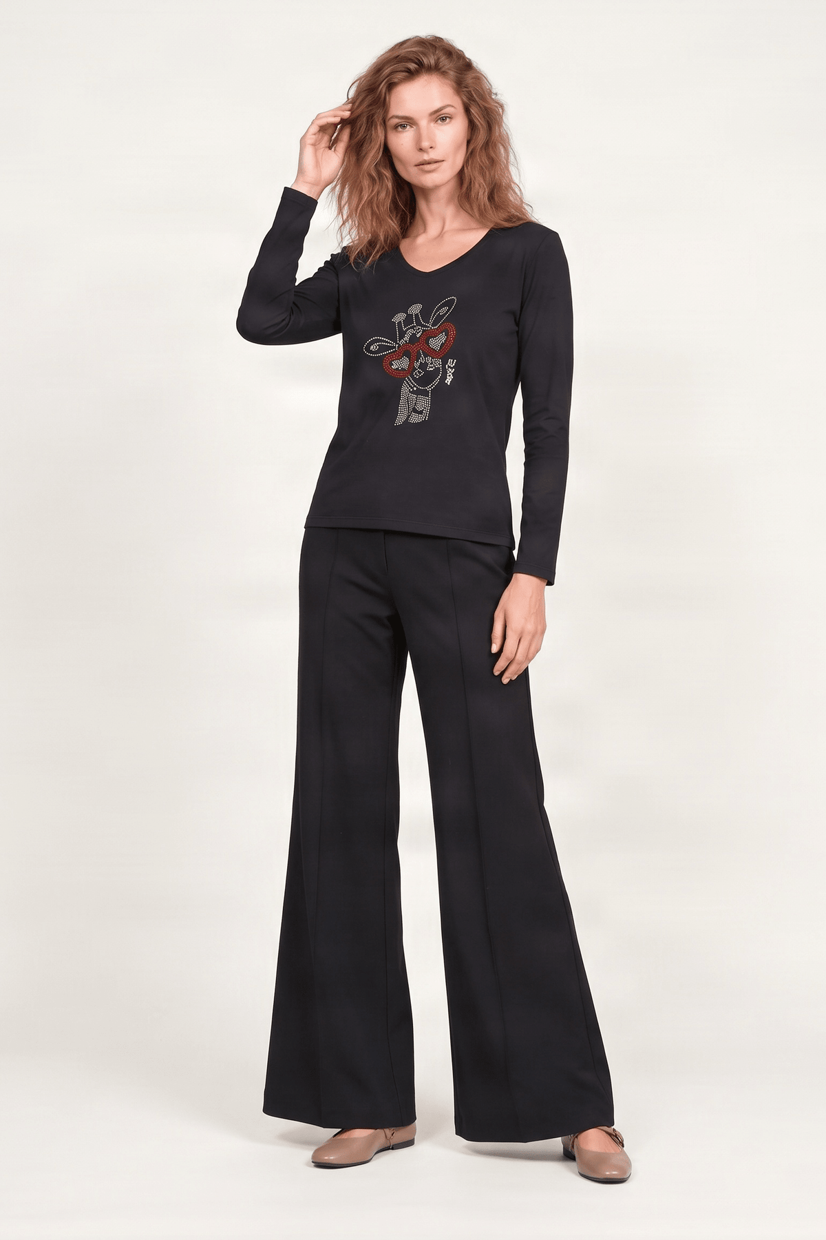 Camiseta negra con girafa strass de manga larga Lolitas&L - lolitasyl.com