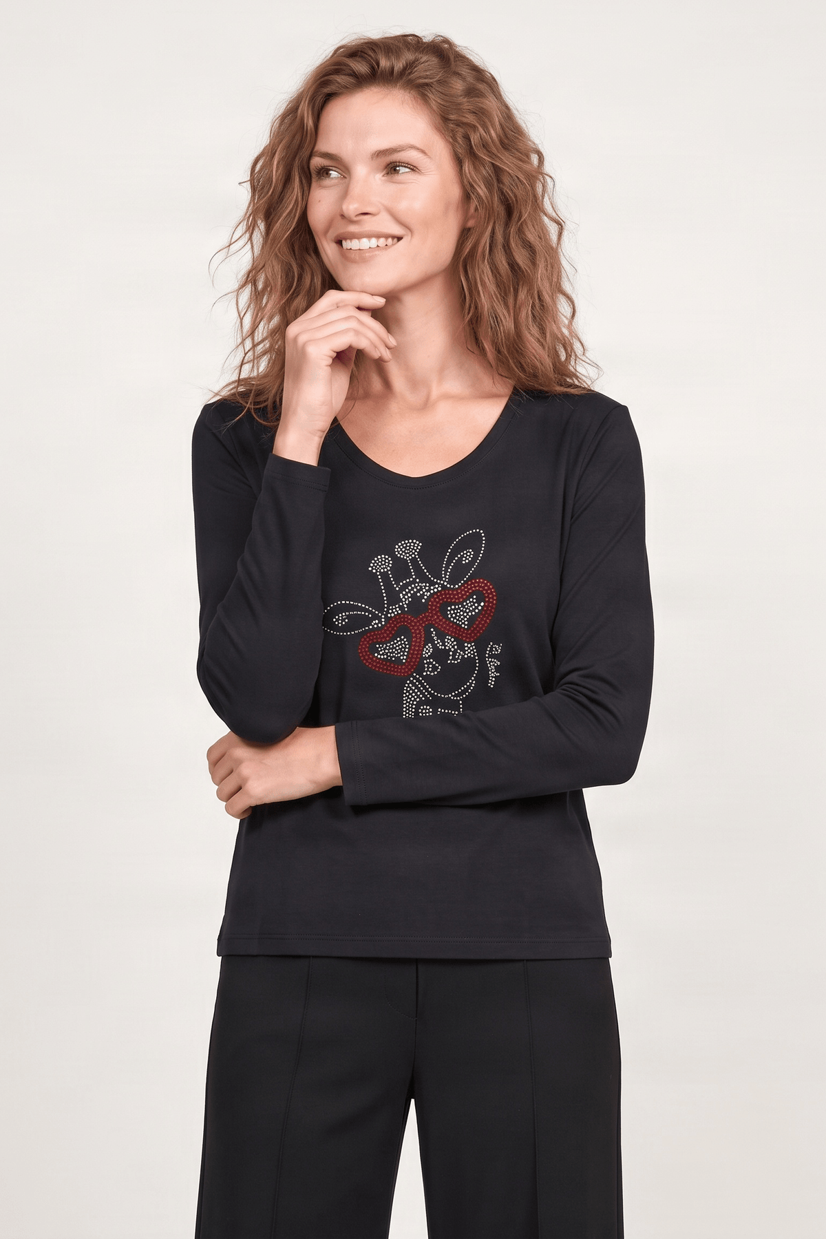Camiseta negra con girafa strass de manga larga Lolitas&L - lolitasyl.com