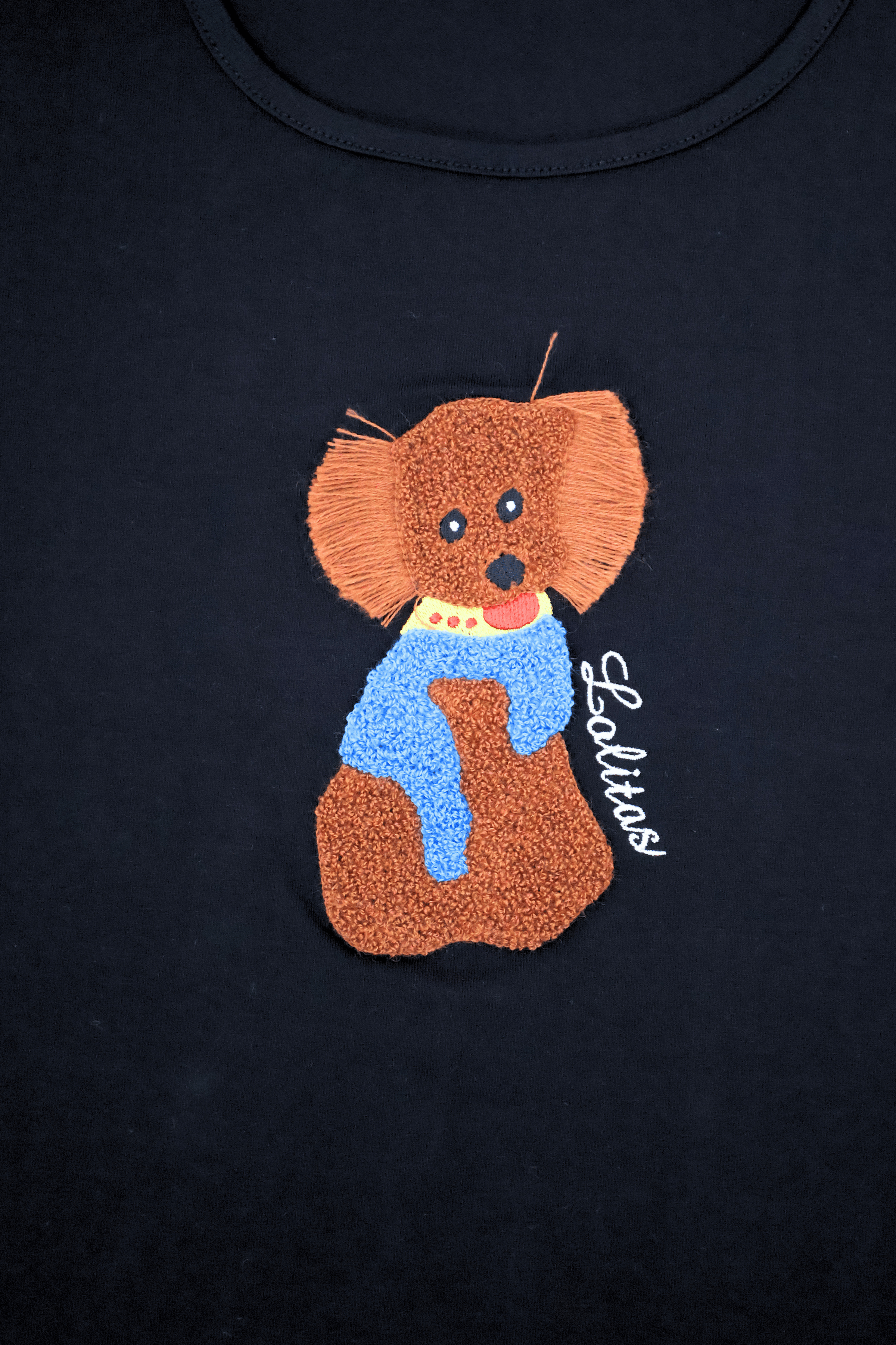 Camiseta negra con osito marron bordado manga larga Lolitas&L - lolitasyl.com