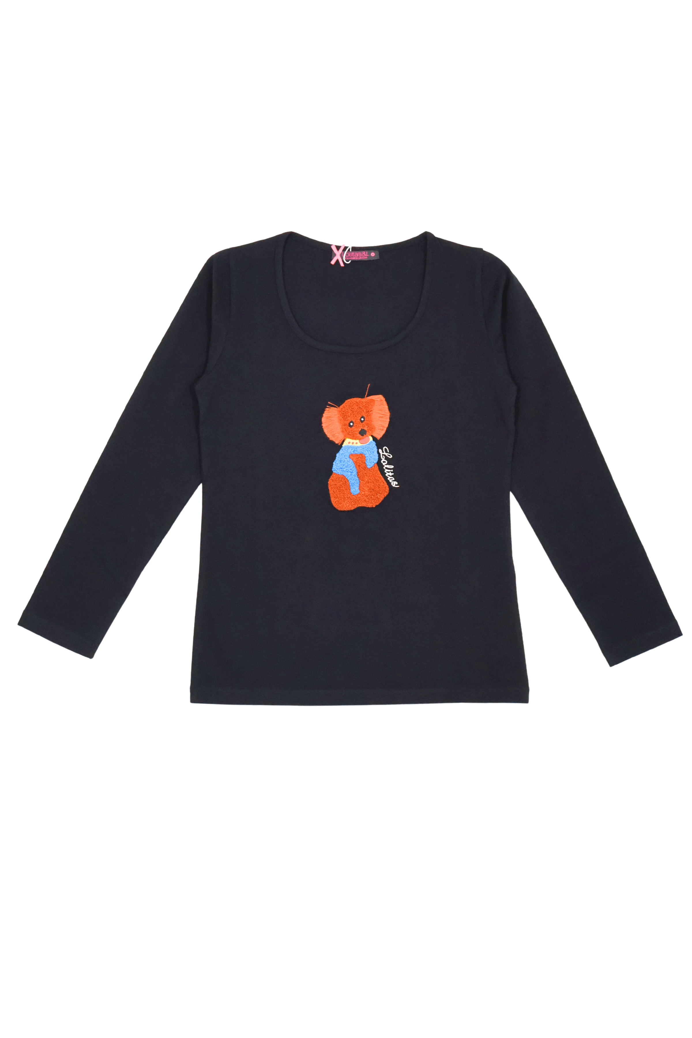 Camiseta negra con osito marron bordado manga larga Lolitas&L - lolitasyl.com