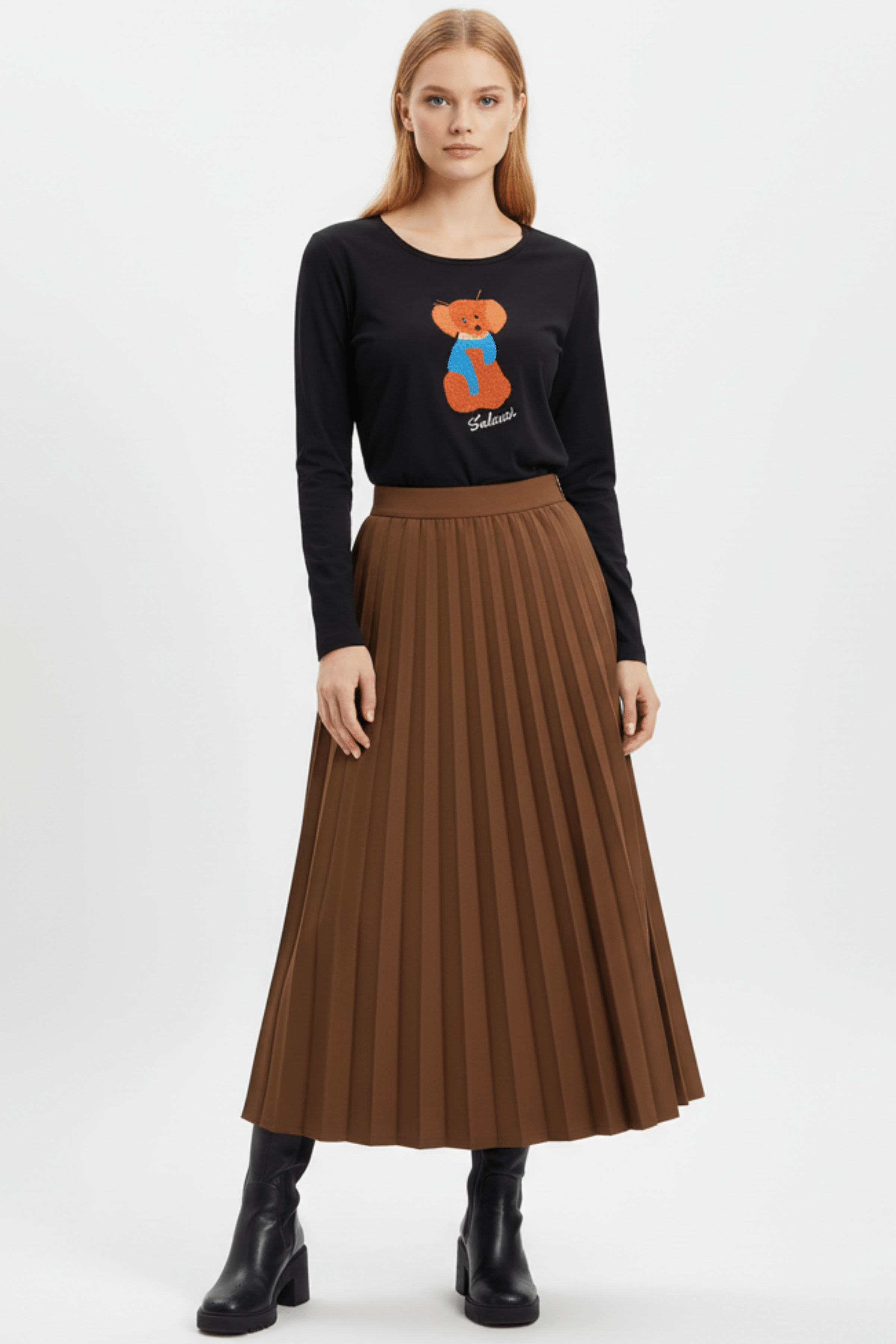 Camiseta negra con osito marron bordado manga larga Lolitas&L - lolitasyl.com