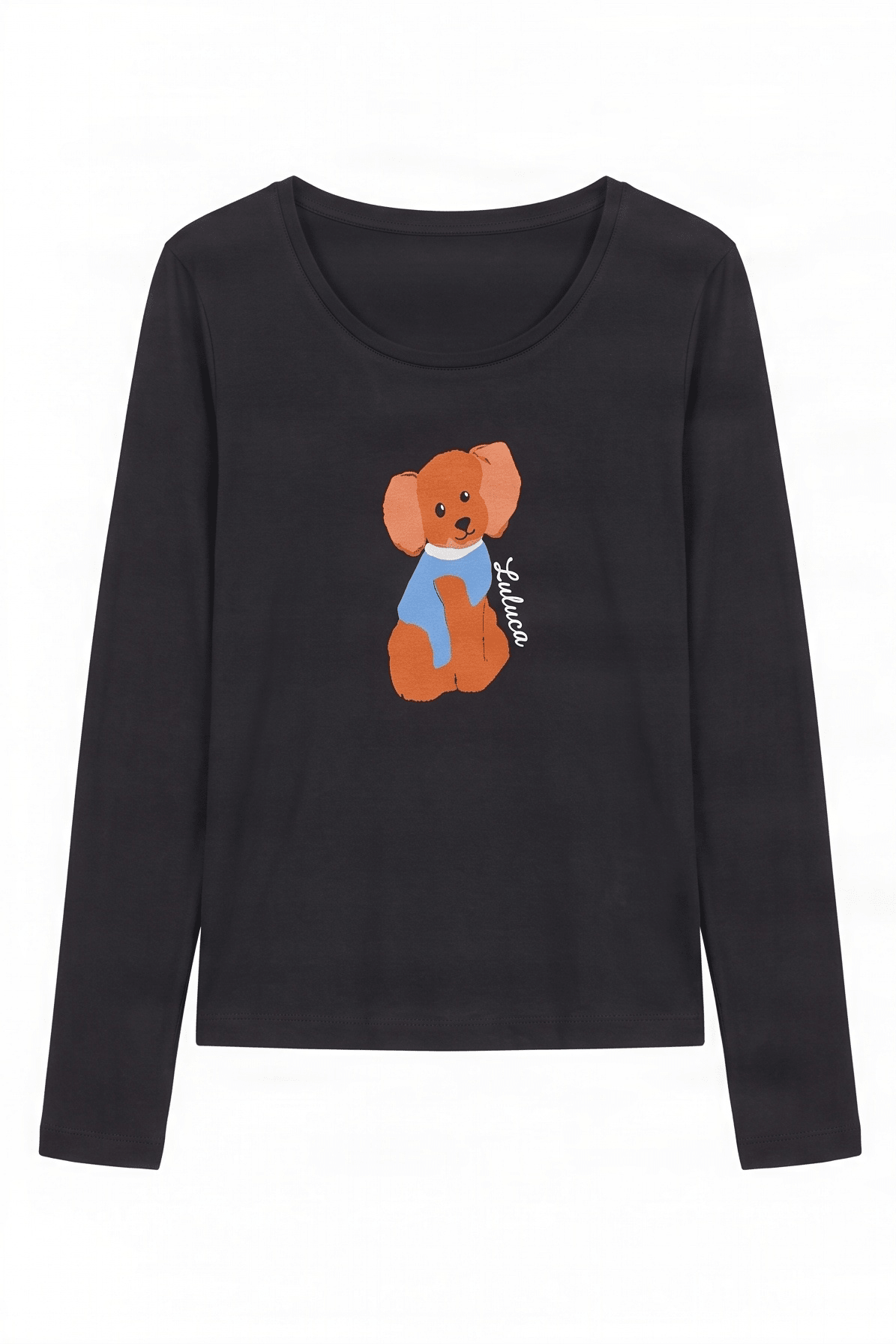 Camiseta negra con osito marron bordado manga larga Lolitas&L - lolitasyl.com
