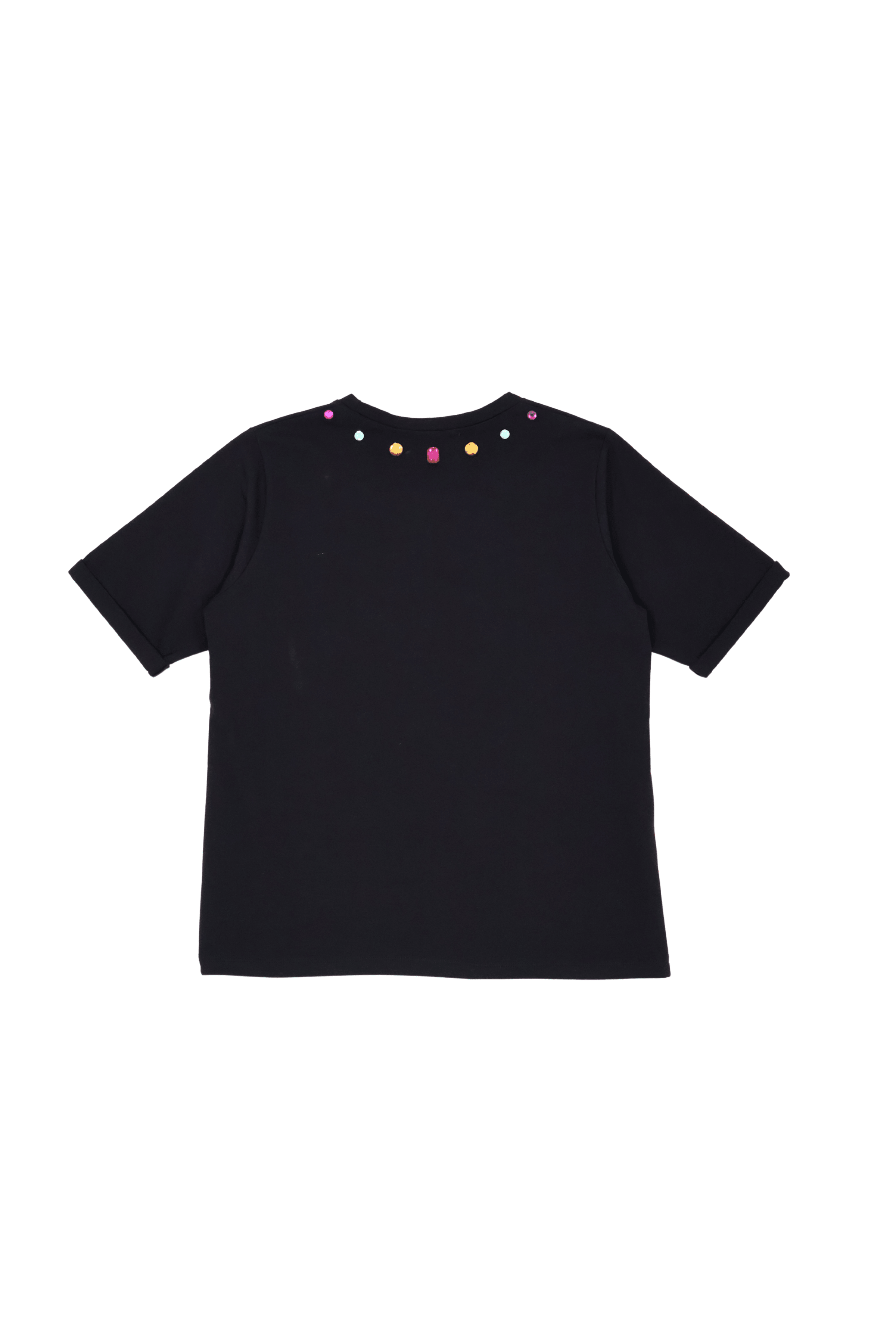 Camiseta negra con pedreria en el escote y manga corta Lolitas&L - lolitasyl.com