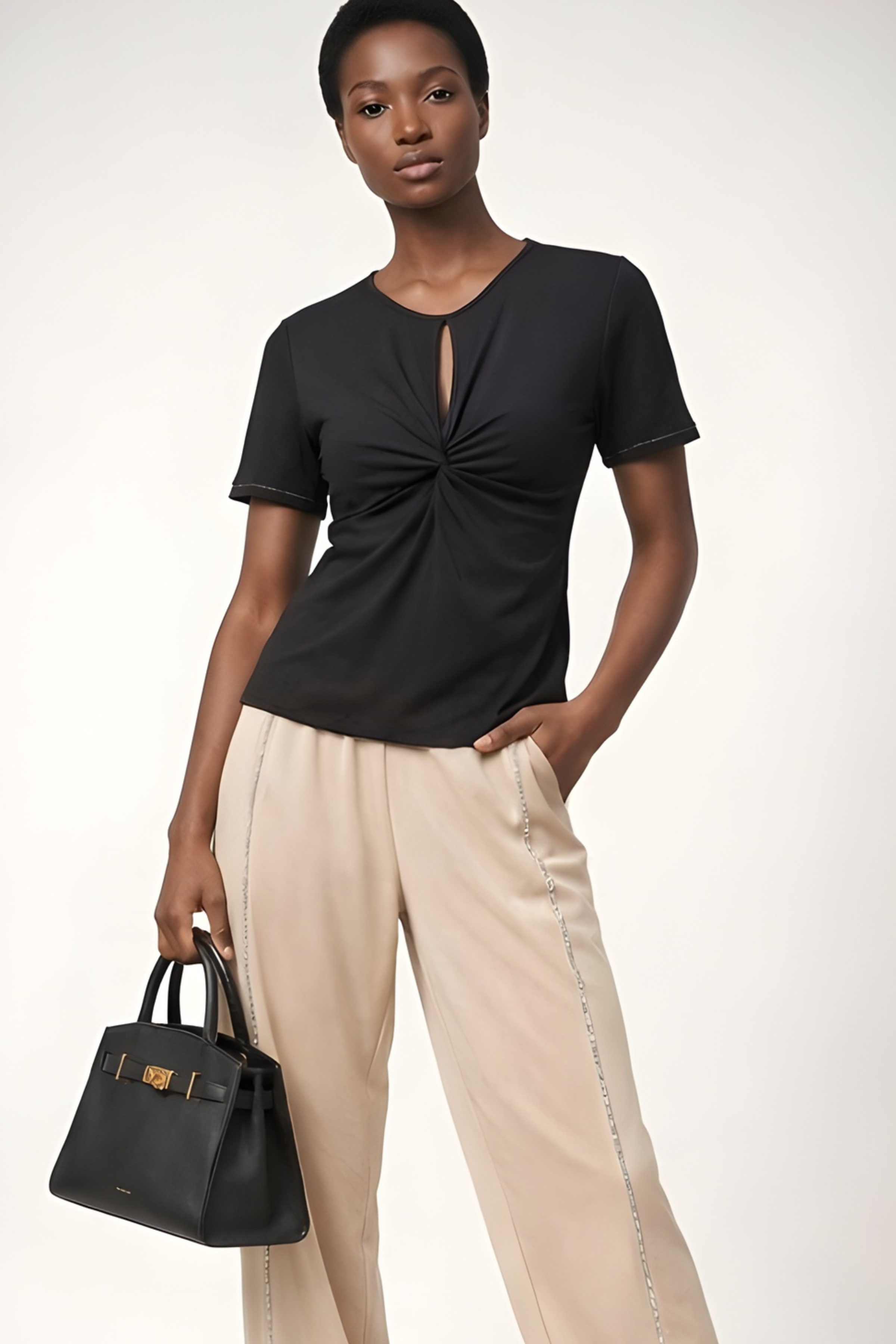 Camiseta negra con recogido y lagrima en el delantero Lolitas&L - lolitasyl.com