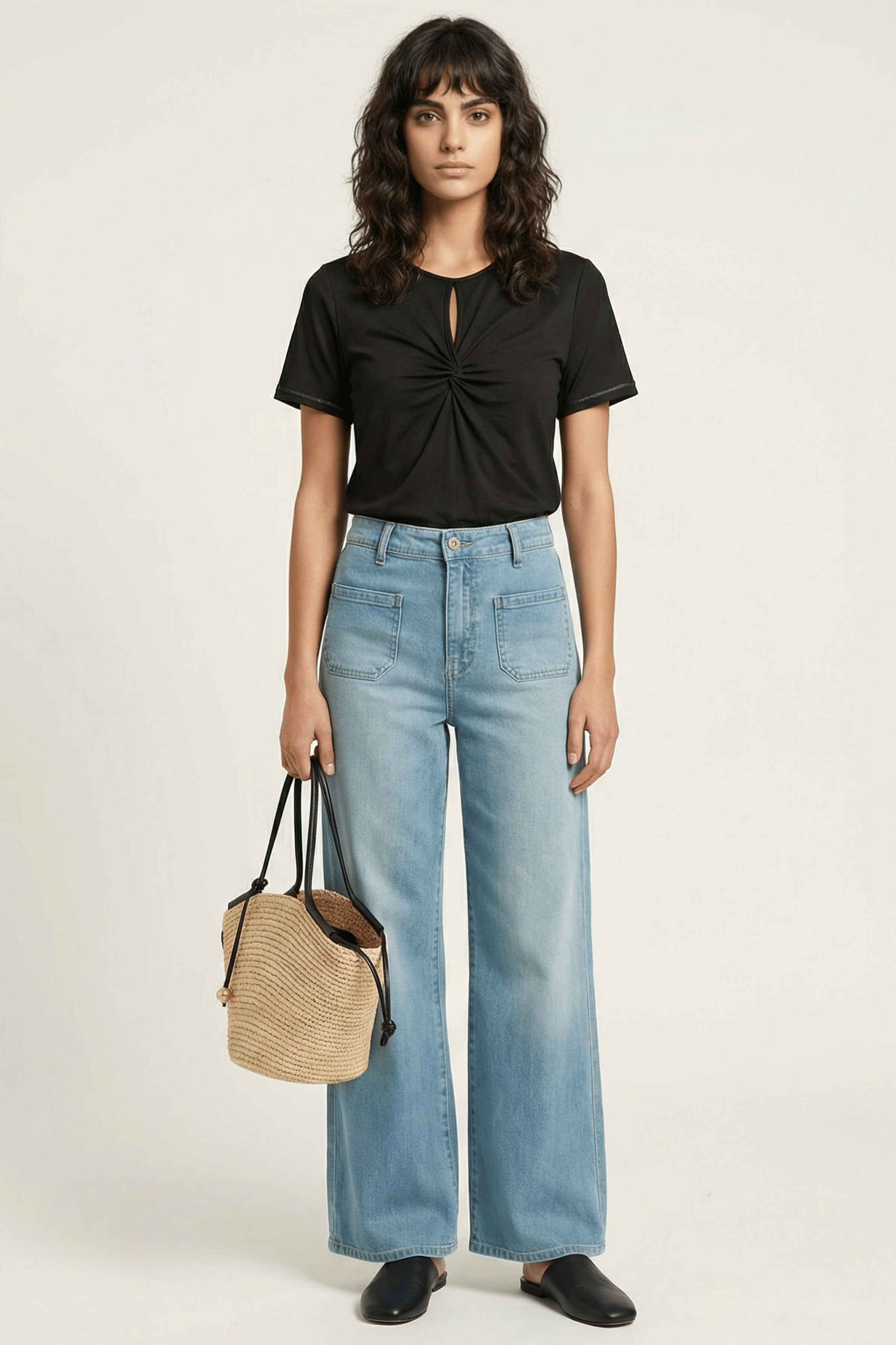 Camiseta negra con recogido y lagrima en el delantero Lolitas&L - lolitasyl.com