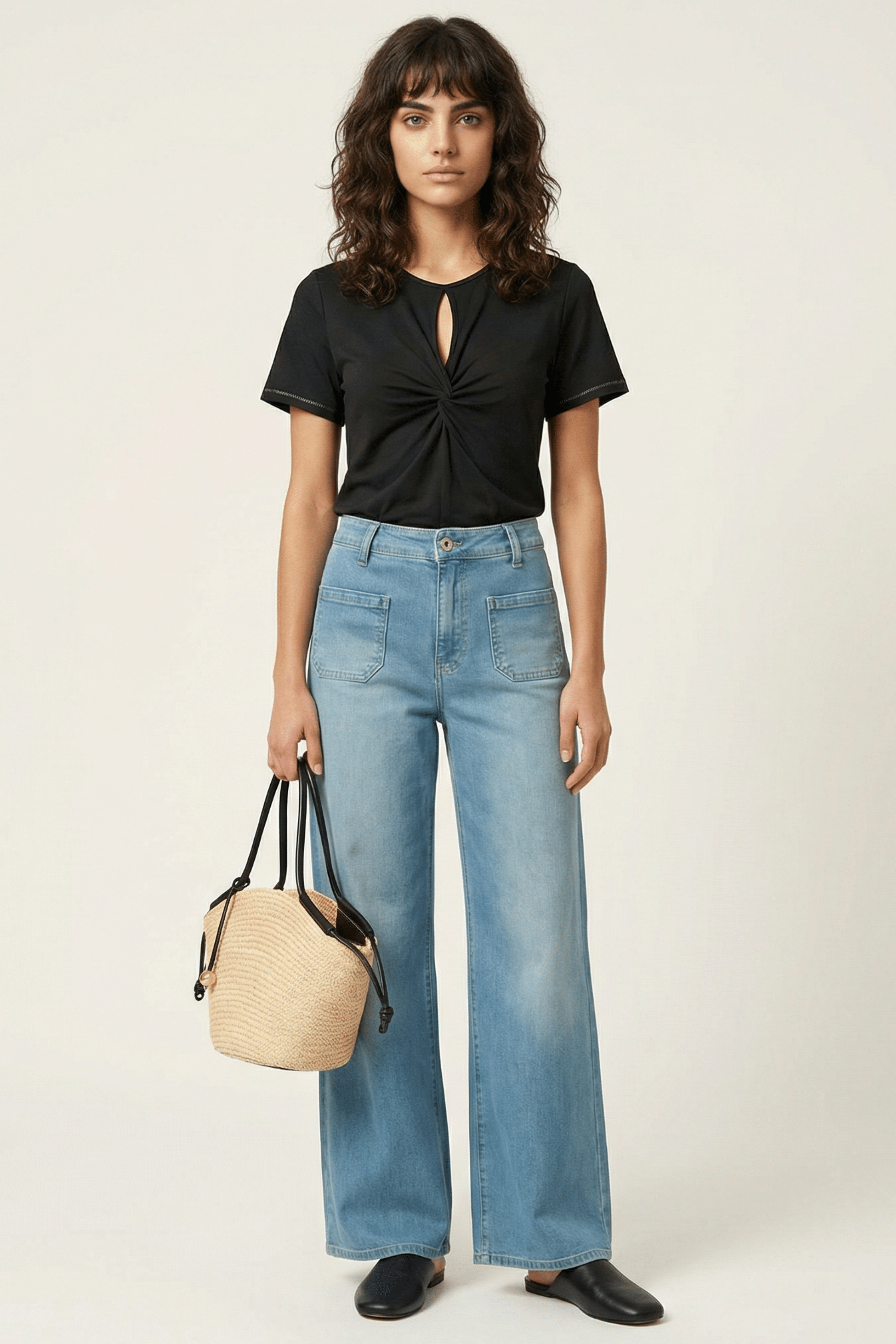 Camiseta negra con recogido y lagrima en el delantero Lolitas&L - lolitasyl.com