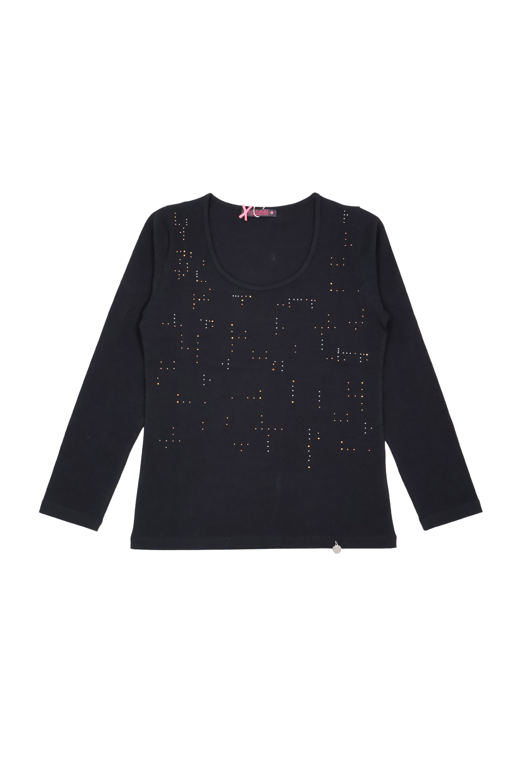 Camiseta negra con strass multicolor manga larga Lolitas&L - lolitasyl.com