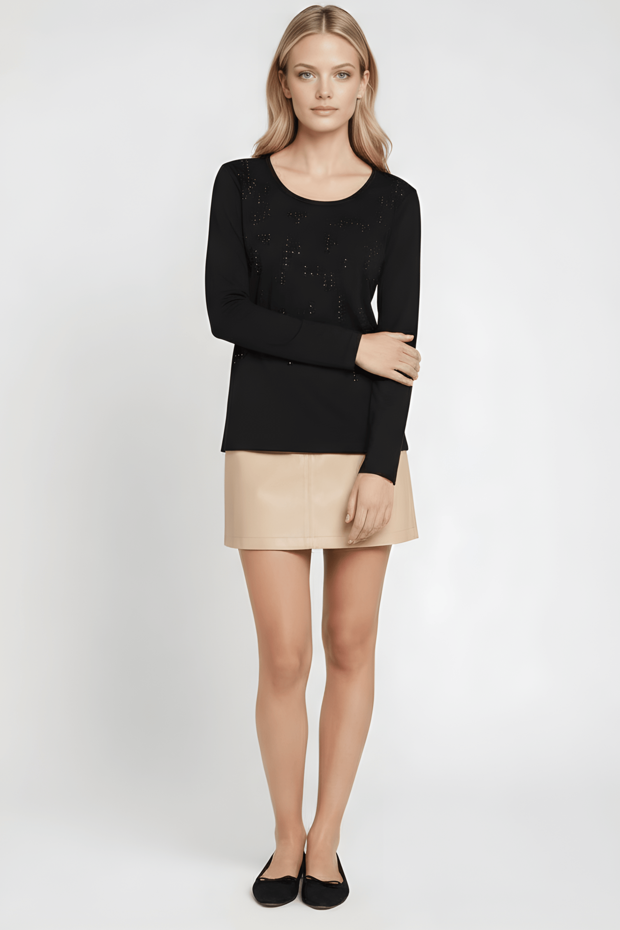 Camiseta negra con strass multicolor manga larga Lolitas&L - lolitasyl.com