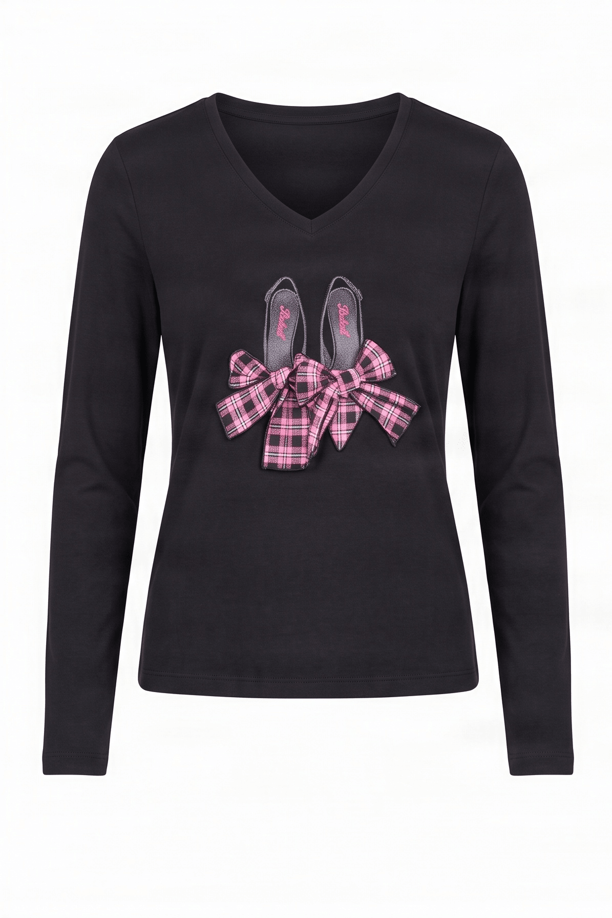 Camiseta negra con zapatillas bordadas y lazos manga larga Lolitas&L - lolitasyl.com