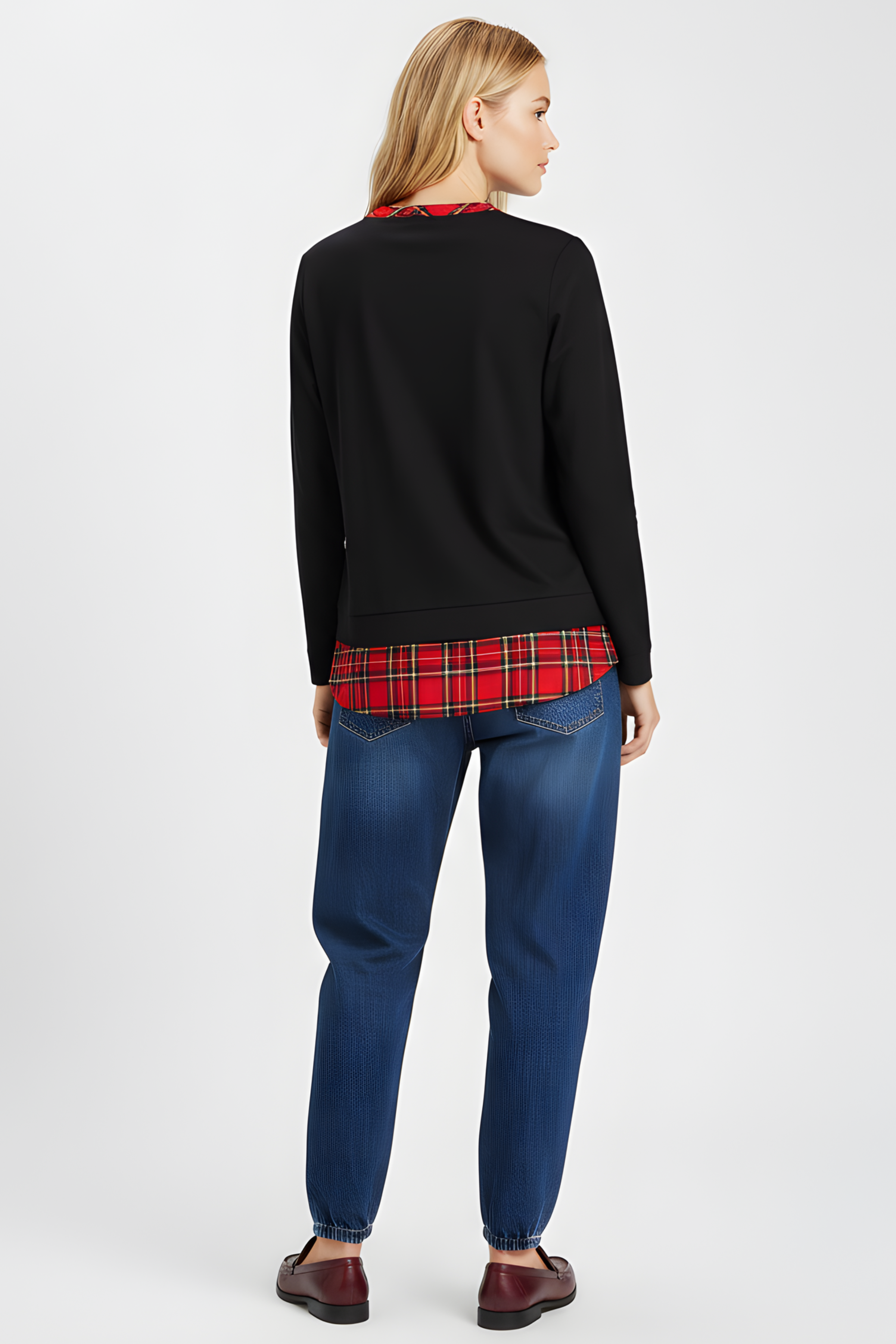 Camiseta negra con cuadro escoces verde y bordado osito Lolitas&L