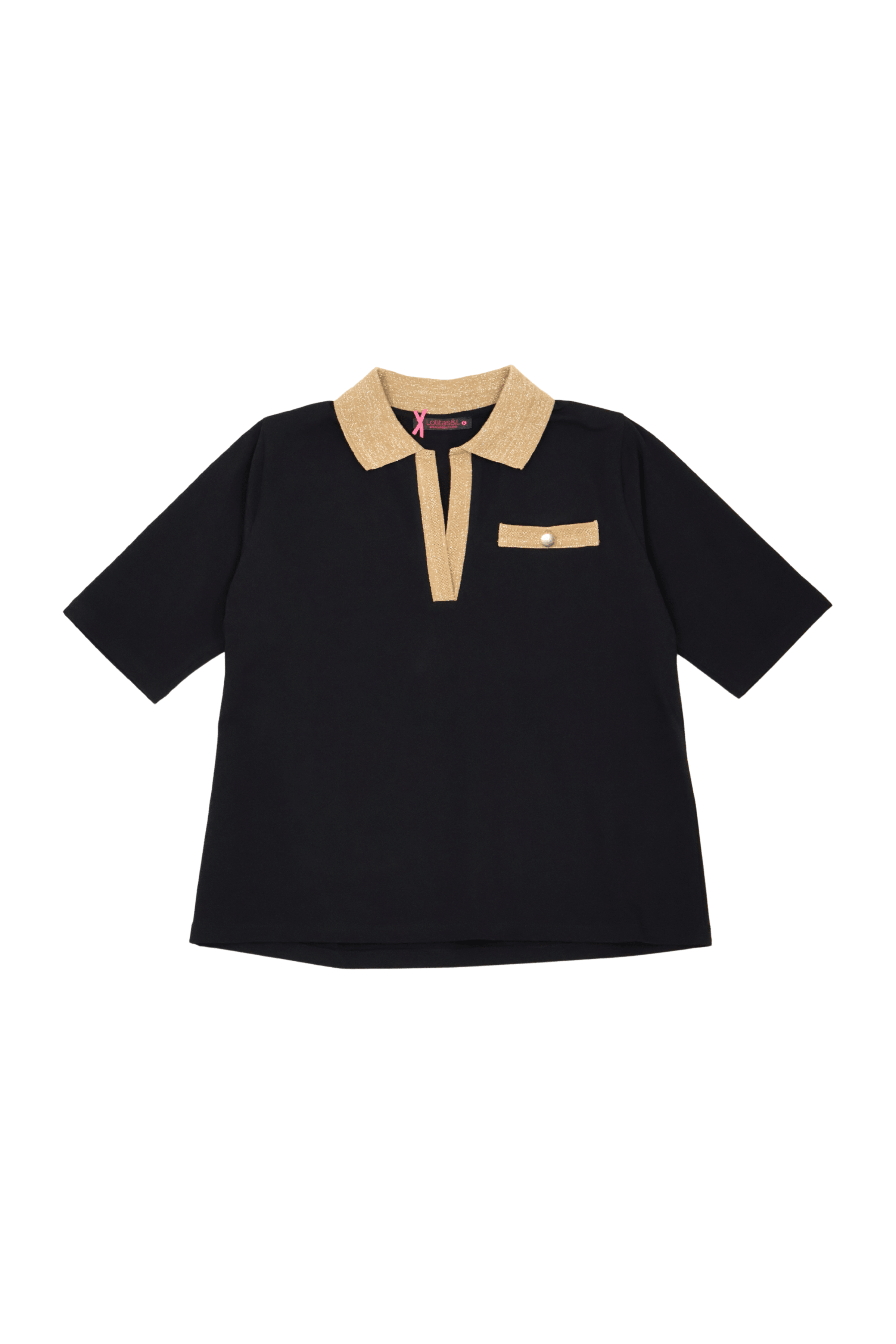 Camiseta negra cuello polo de lourex dorado Lolitas&L - lolitasyl.com