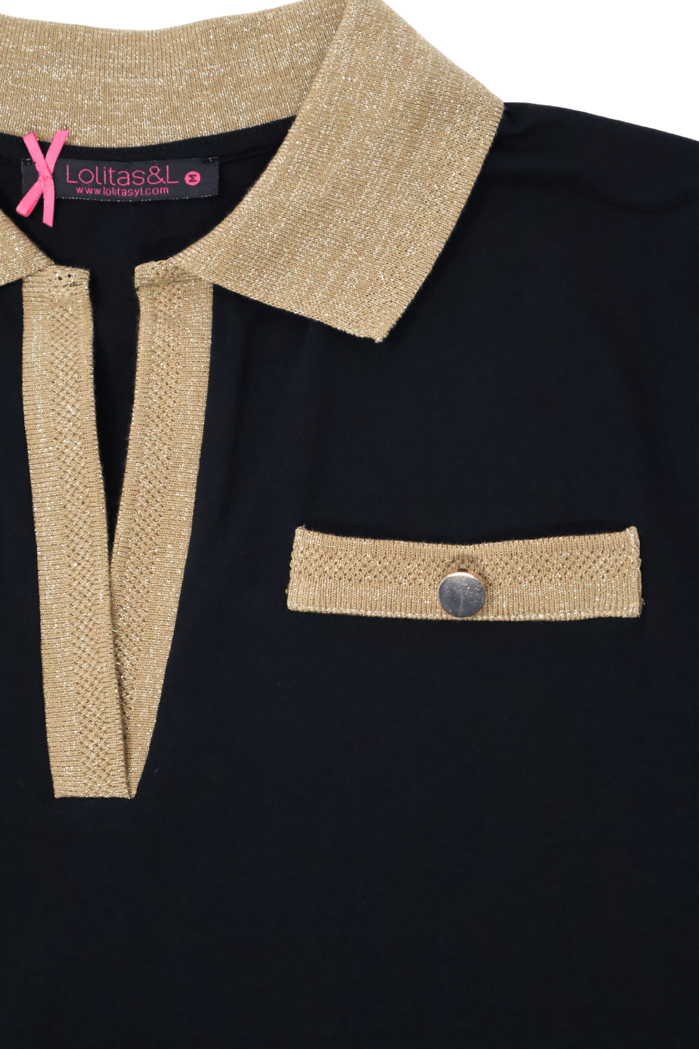 Camiseta negra cuello polo de lourex dorado Lolitas&L - lolitasyl.com