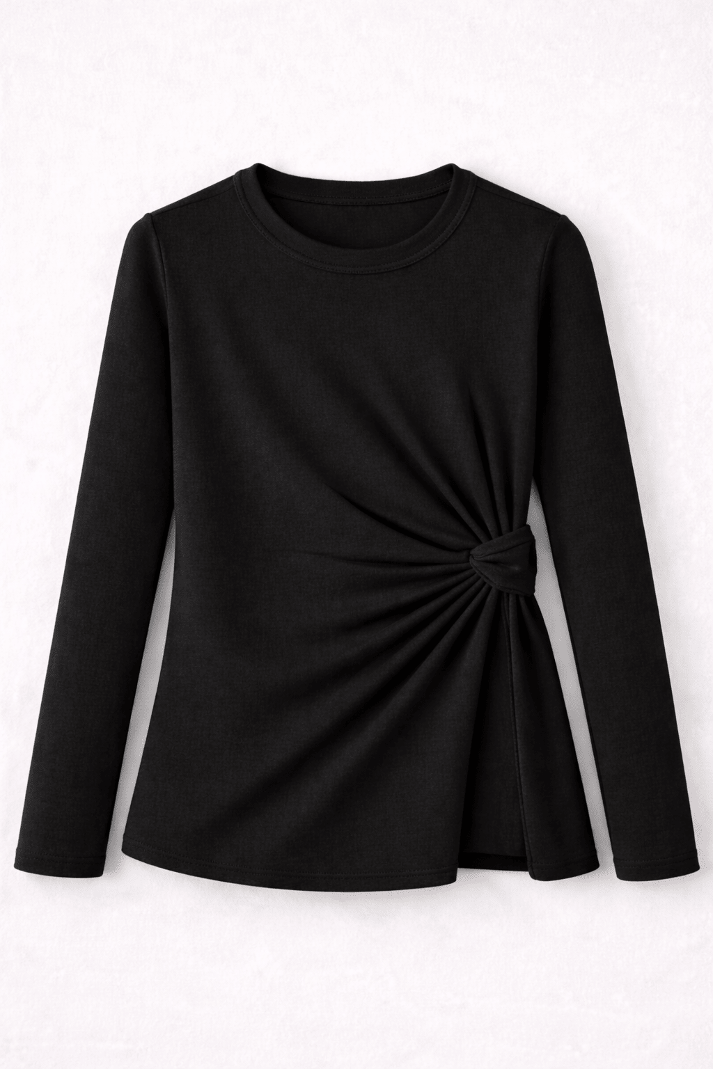 Camiseta Negra de Manga Larga con Drapeado Lateral y Cuello Redondo – Lolitas&L - lolitasyl.com