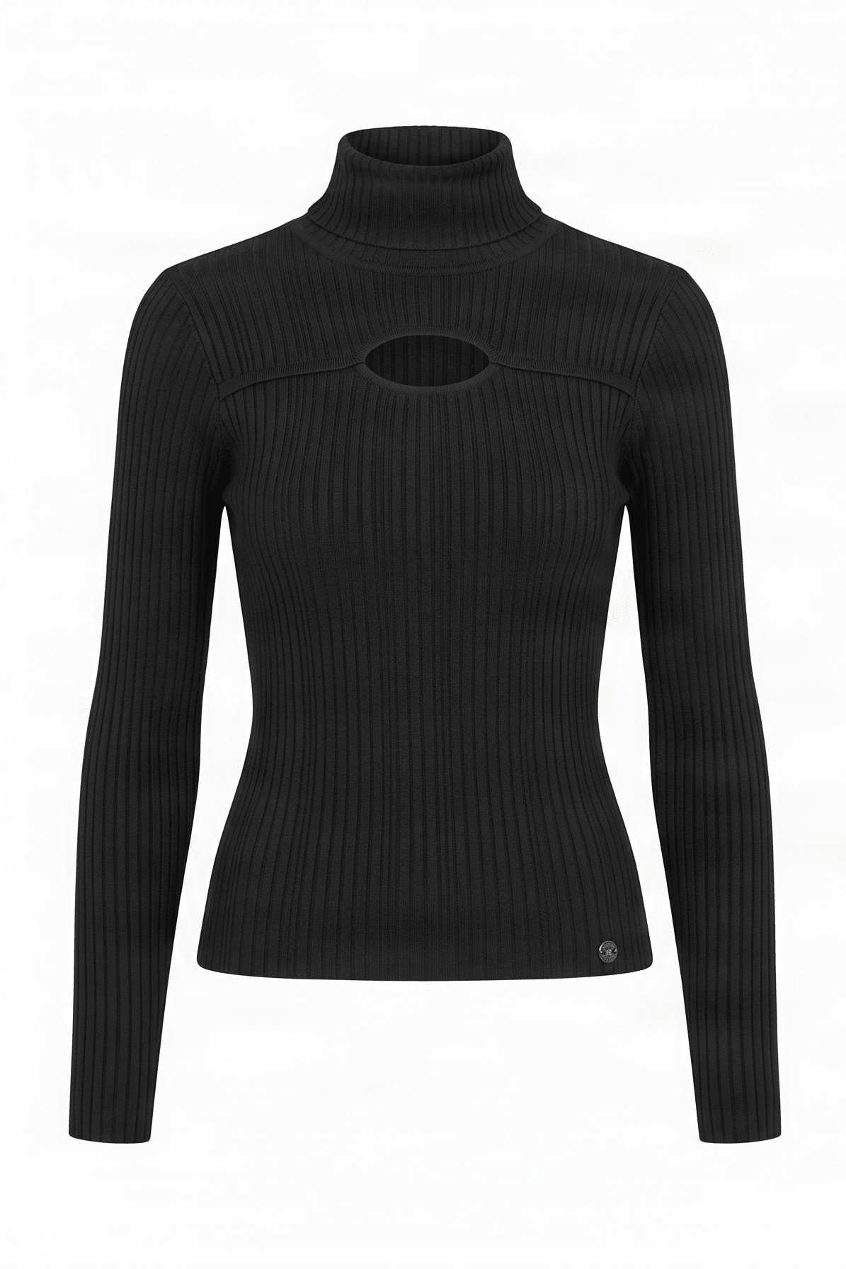 Camiseta negra de punto jacquard cuello alto Lolitas&L - lolitasyl.com