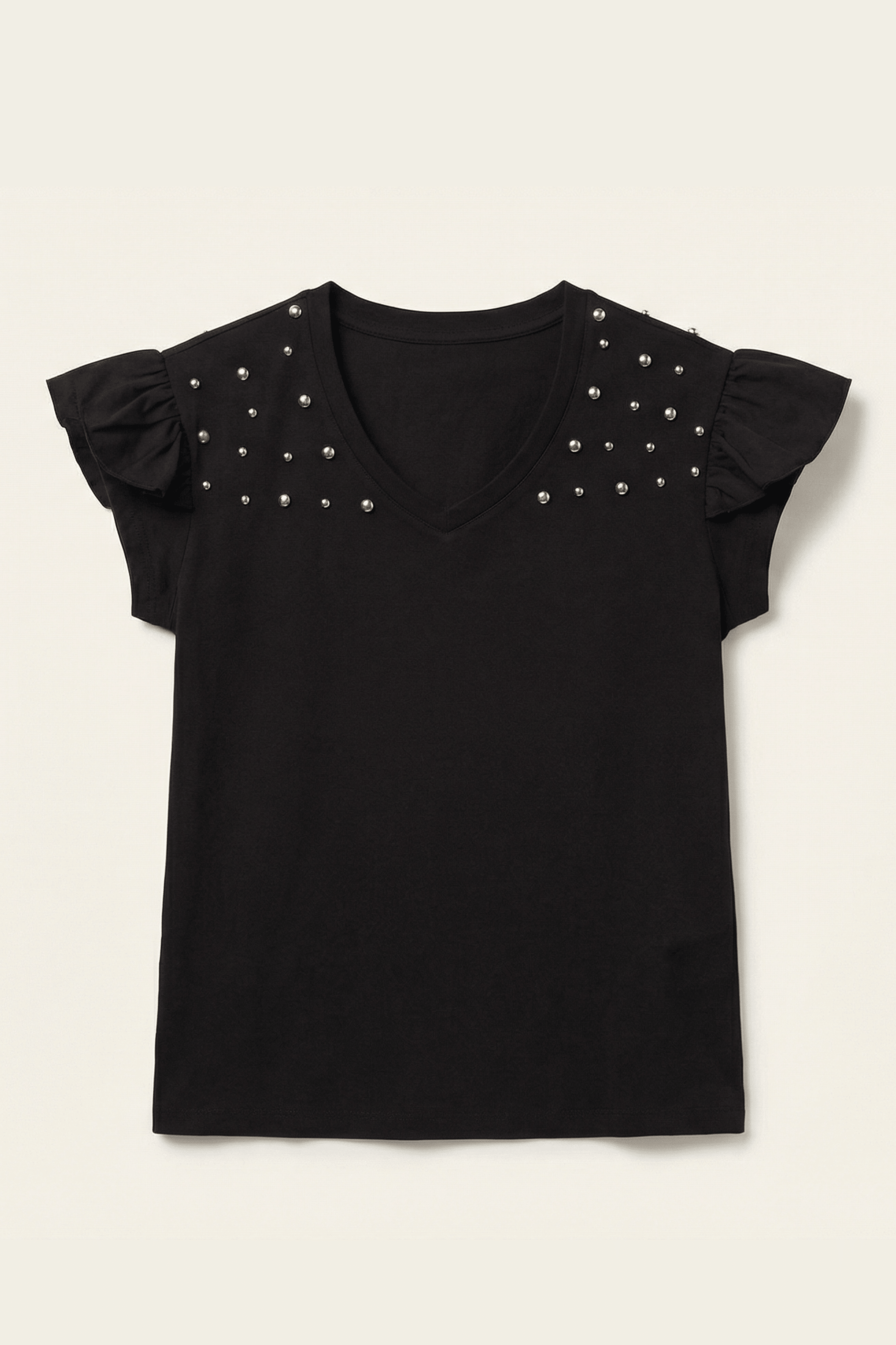 Camiseta negra detalle strass en hombros Lolitas&L - lolitasyl.com