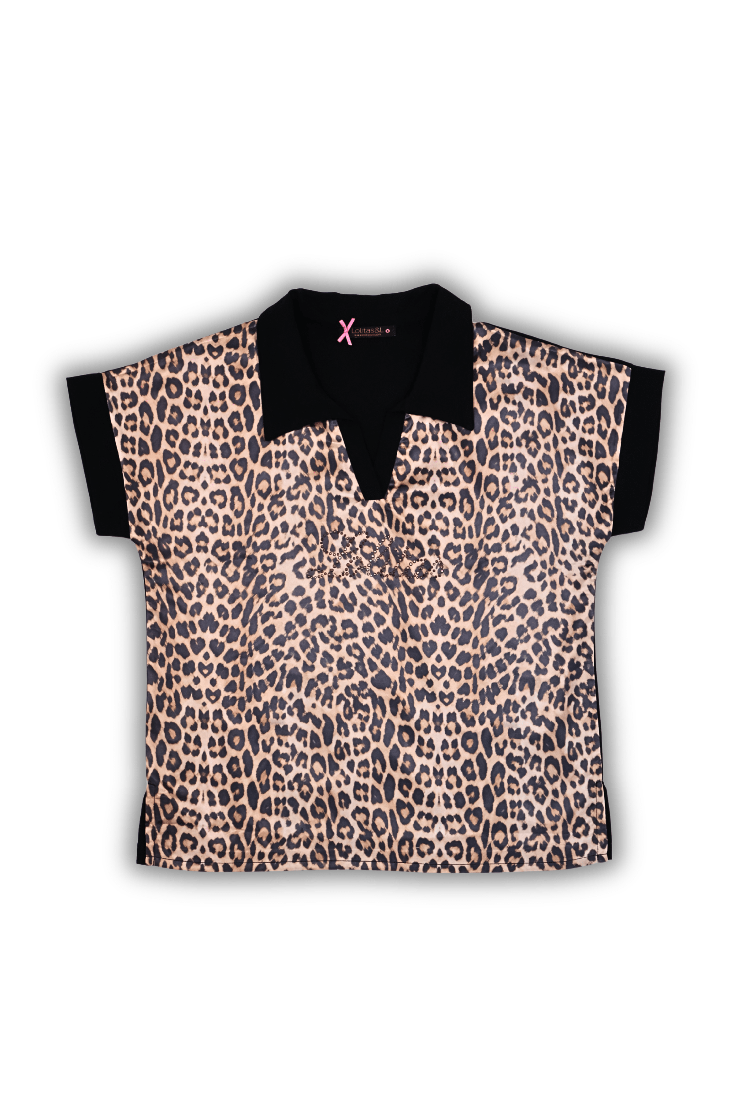 Camiseta negra estampado animal print escote polo Lolitas&L - lolitasyl.com