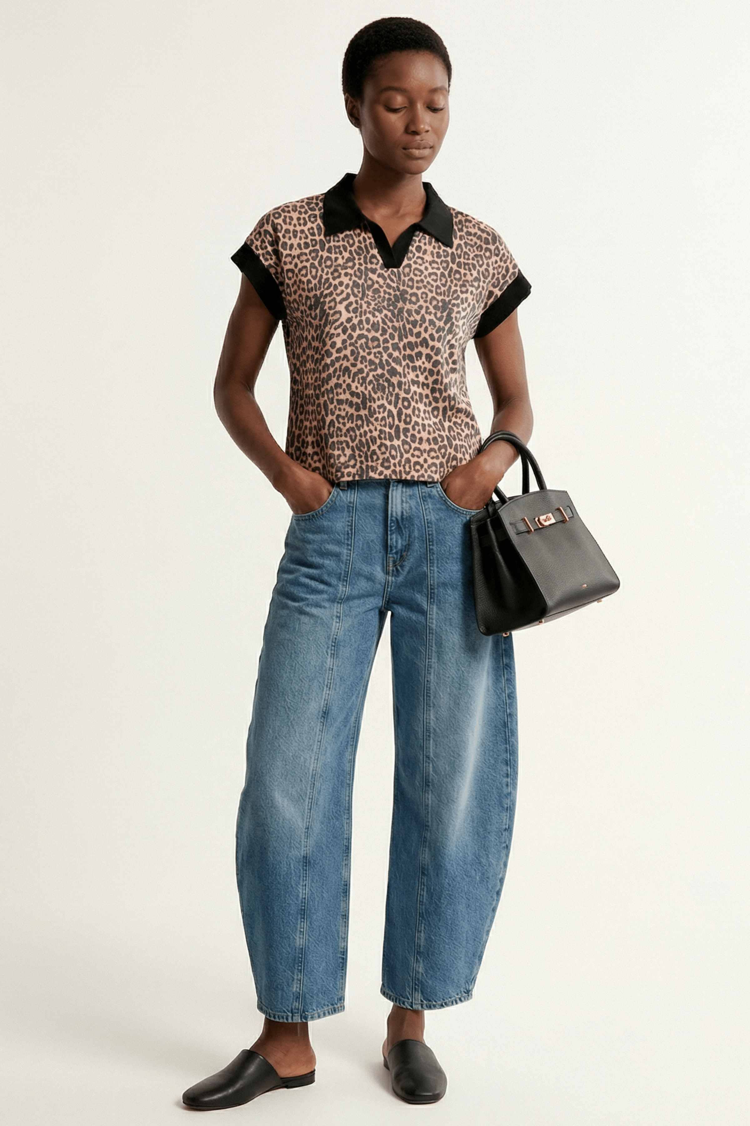 Camiseta negra estampado animal print escote polo Lolitas&L - lolitasyl.com