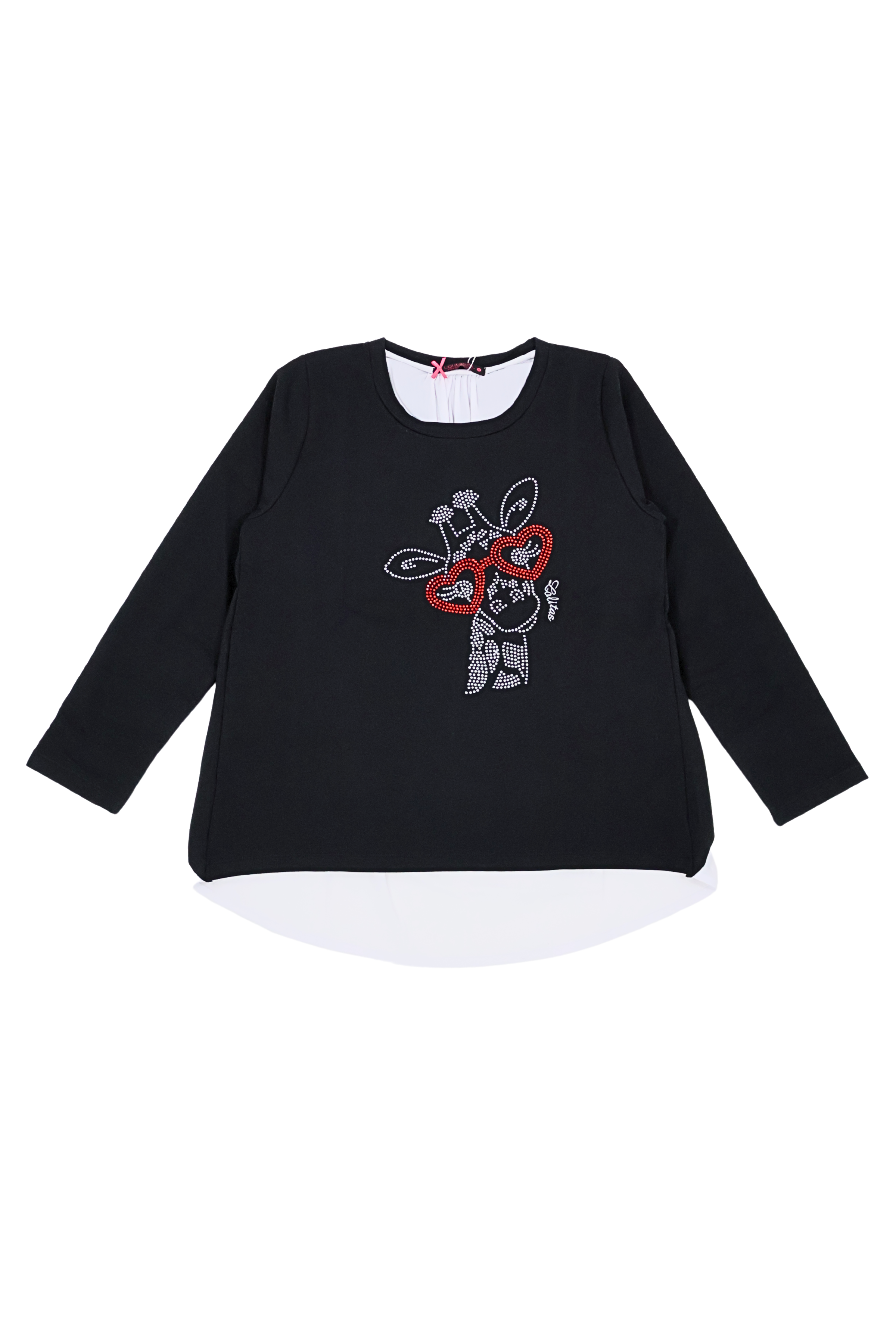 Camiseta negra con girafa strass de manga larga Lolitas&L