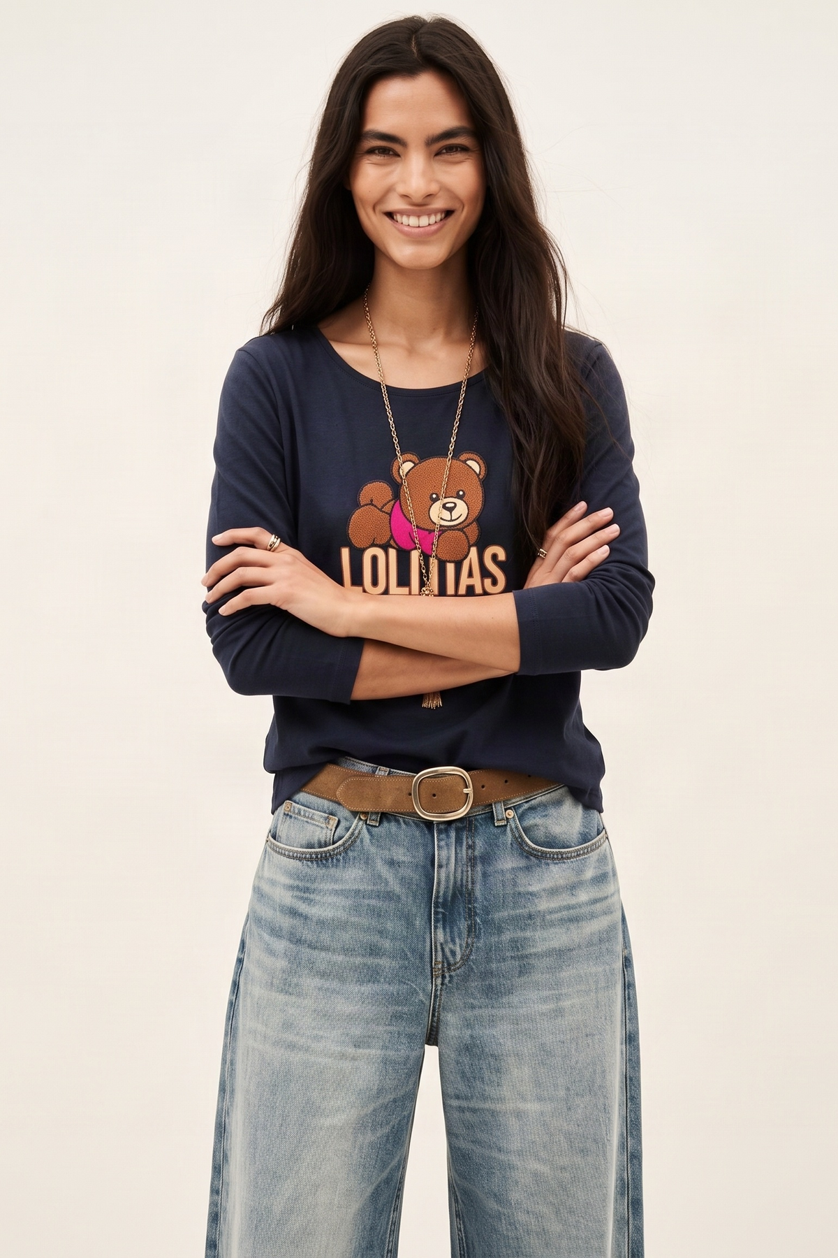 Camiseta Negra Lolitas Teddy de Manga Larga en Modal Suave – Lolitas&L