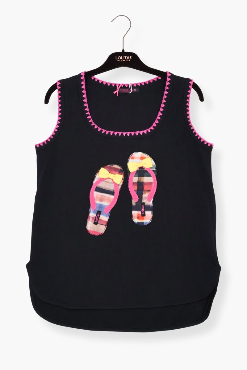 Camiseta negra Preloved bordado sandalias cuadros Lolitas&L - lolitasyl.com