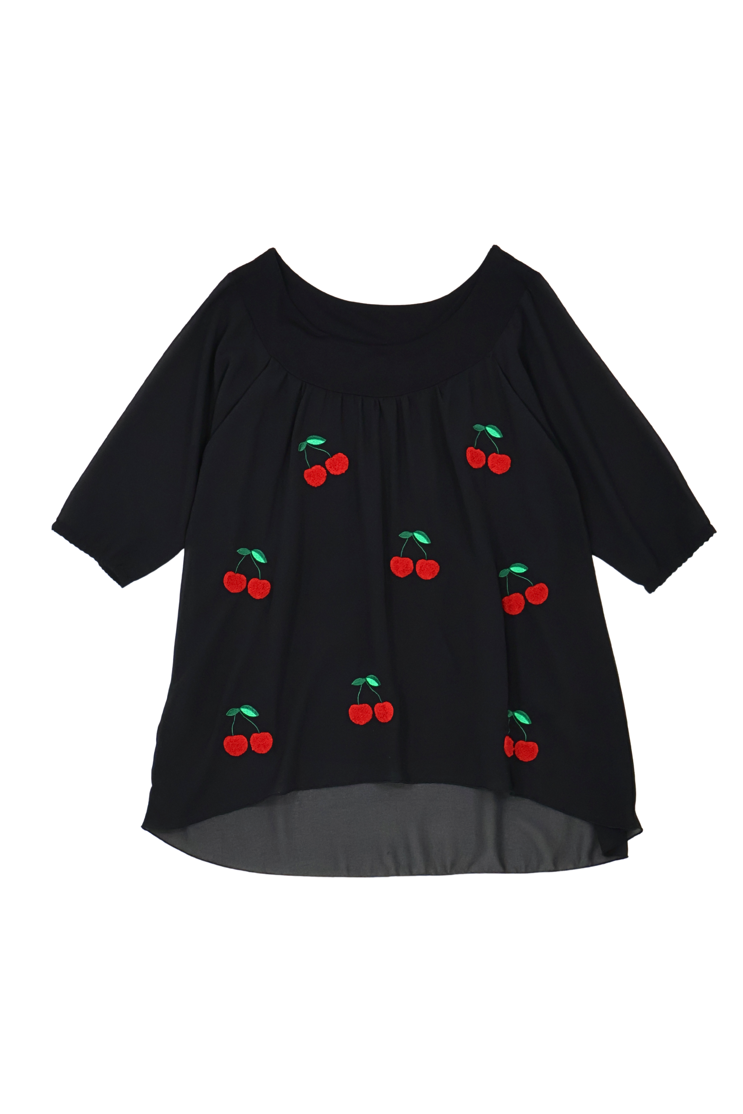 Camiseta negra raglan con bordado cerezas Lolitas&L