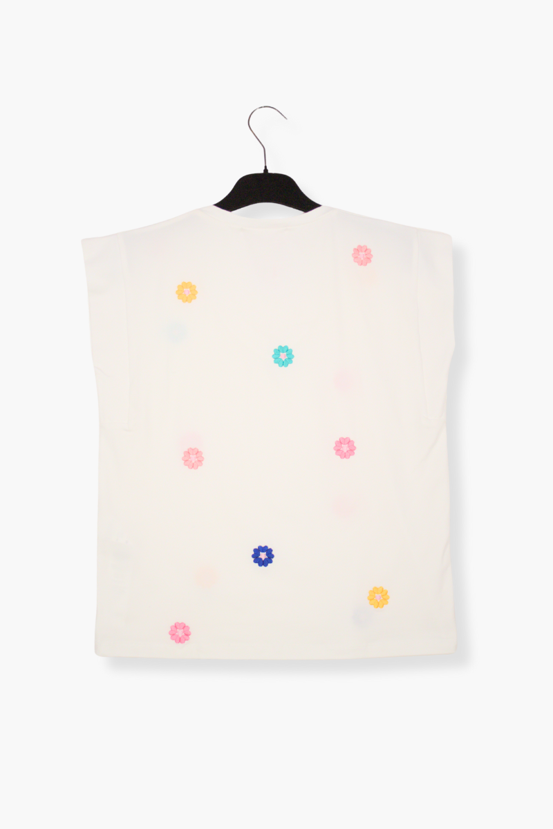 Camiseta Preloved blanca con boldado de flores multicolor Lolitas&L