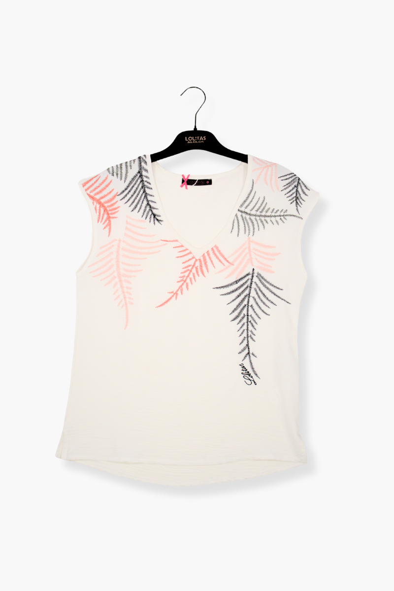 Camiseta Preloved blanca bordado plantas Lolitas&L