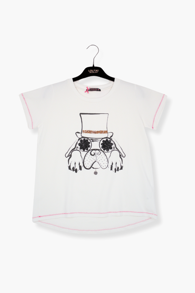 Camiseta Preloved blanca con motivo Dog sombrero lolitas&L - lolitasyl.com