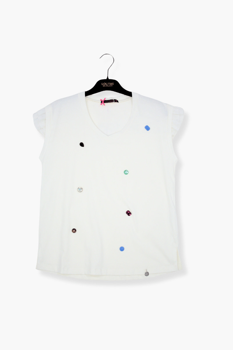 Camiseta Preloved blanca diamantes plisado mangas Lolitas&L - lolitasyl.com