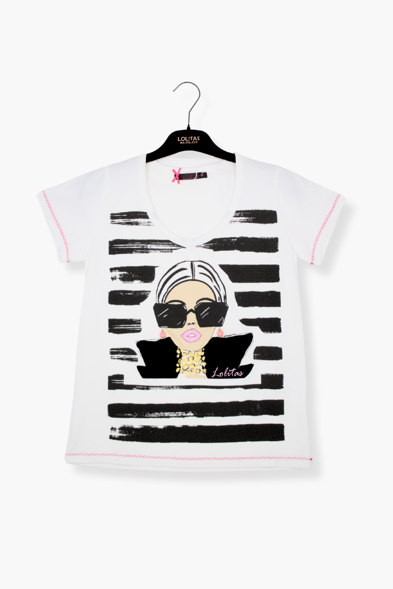 Camiseta Preloved blanca estampado Lolita con gafas Lolitas&L