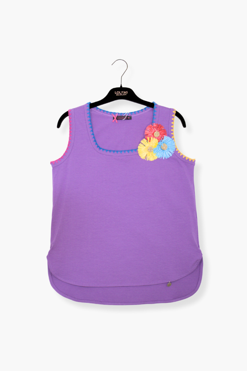 Camiseta preloved malva tirantes aplicacion flor con picunela Lolitas&L
