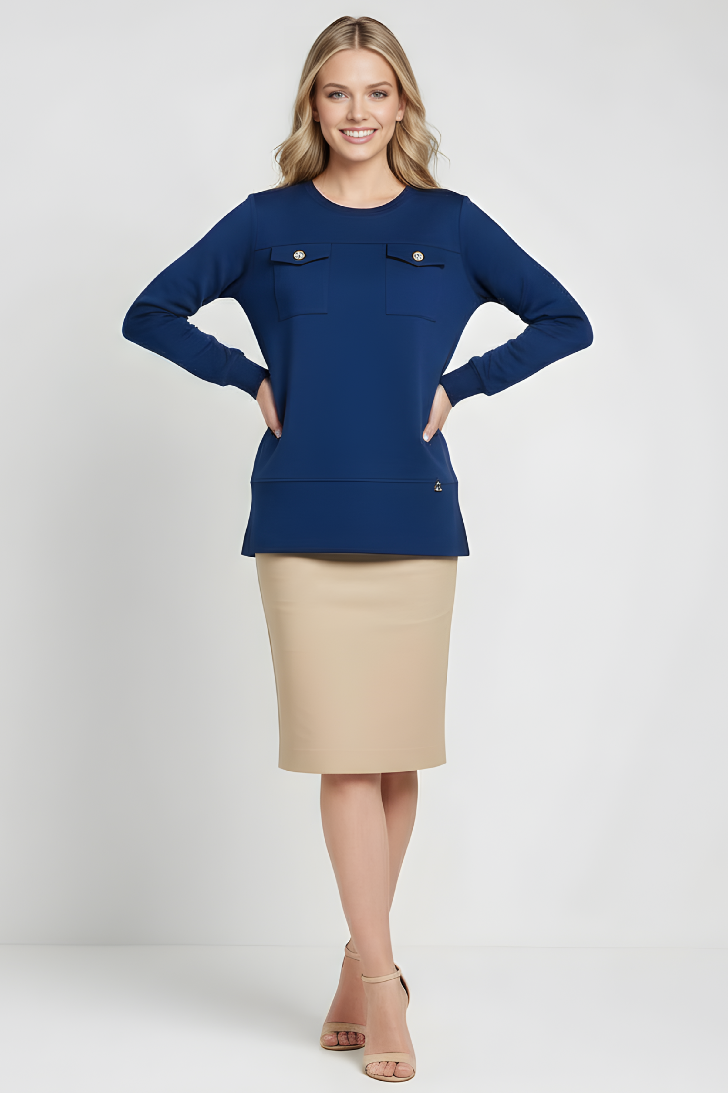 Camiseta de punto azul con botones dorados Lolitas&L