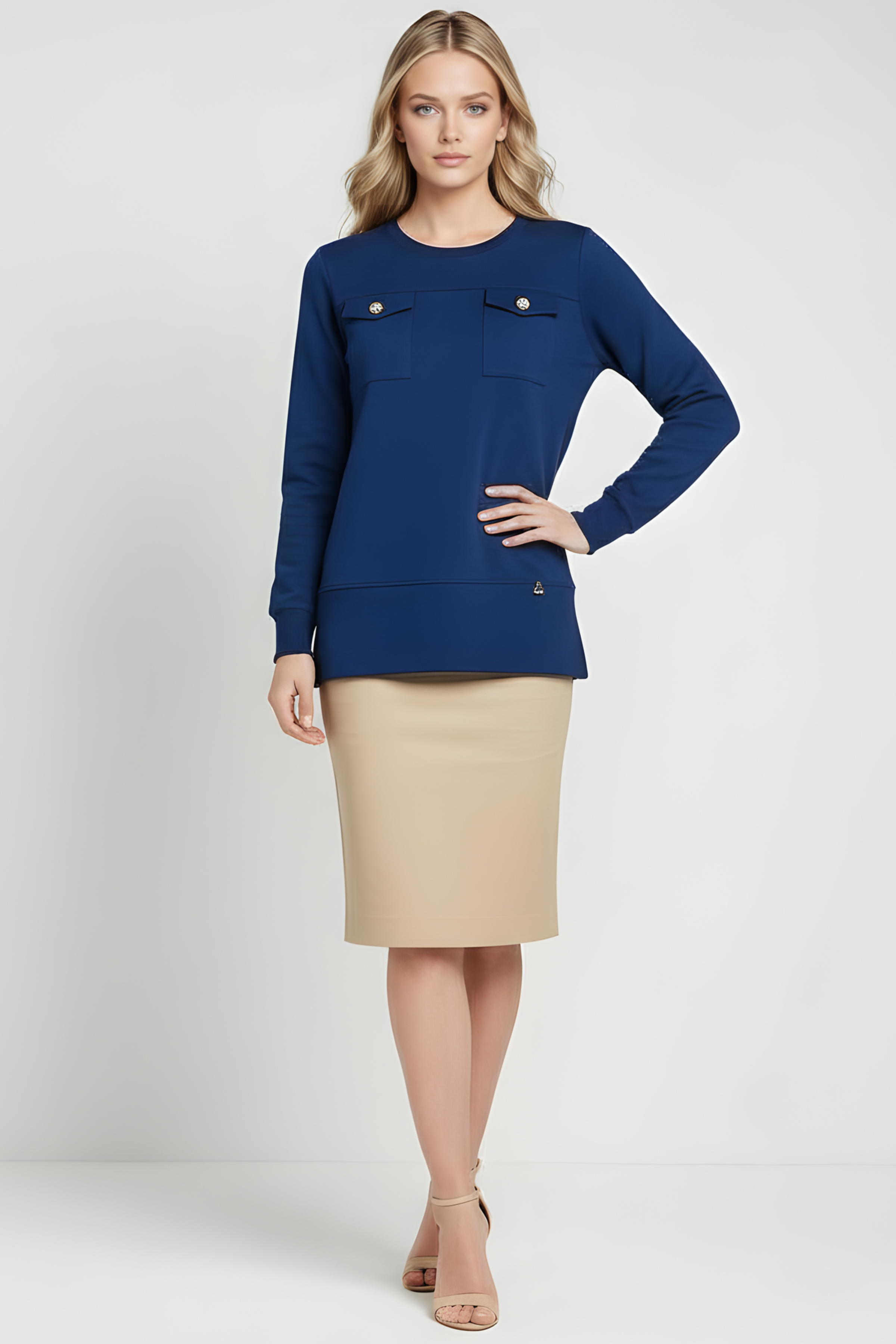 Camiseta de punto azul con botones dorados Lolitas&L