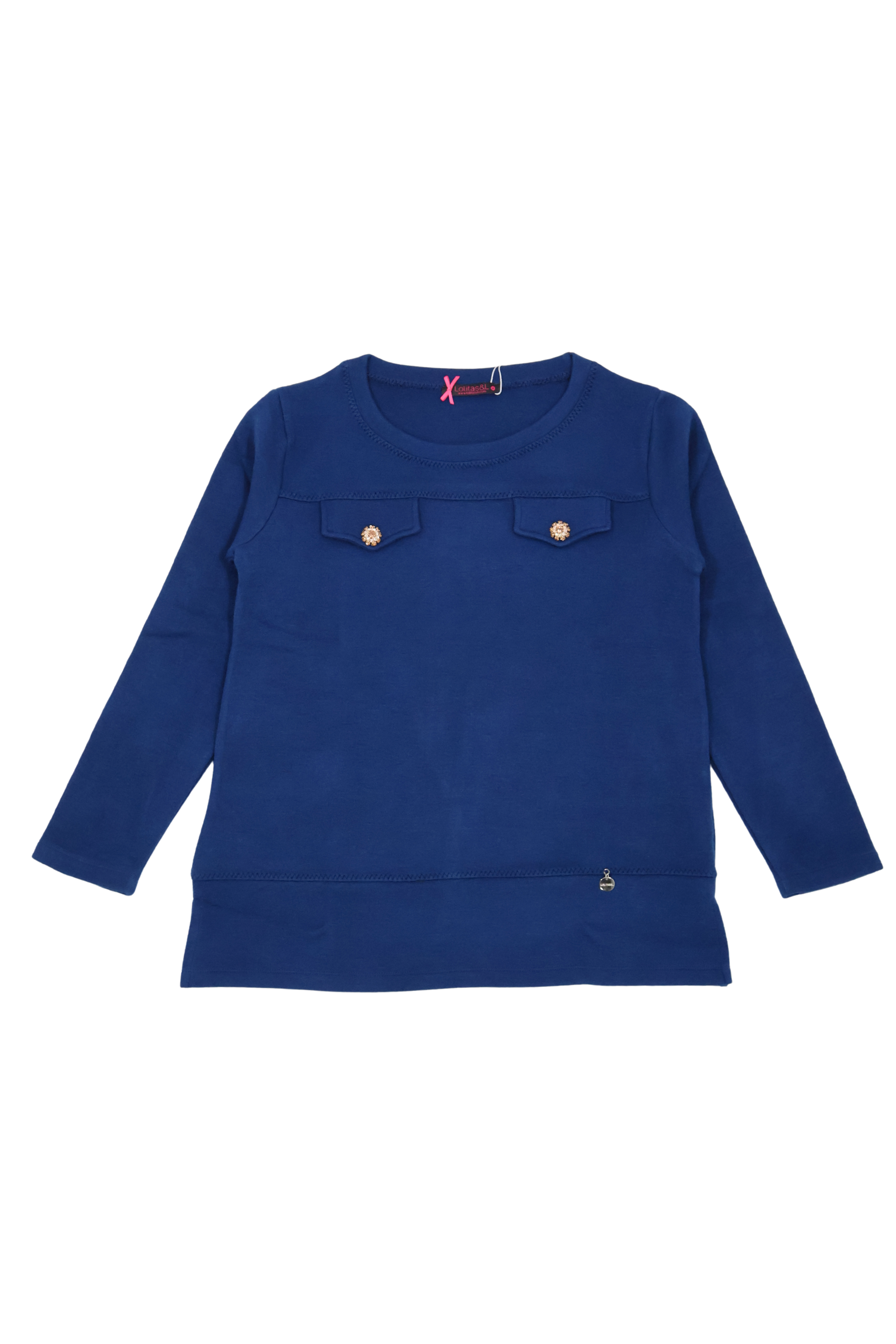 Camiseta de punto azul con botones dorados Lolitas&L