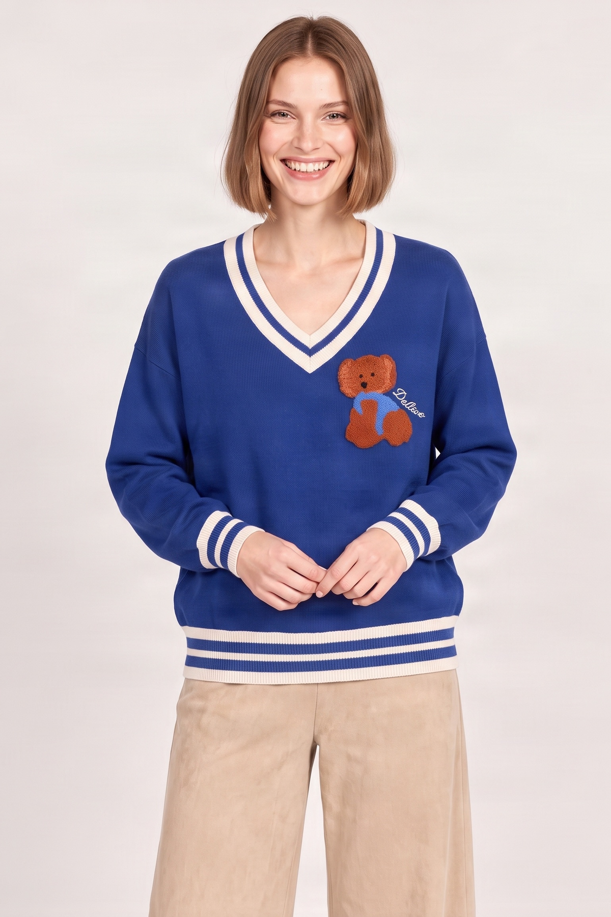 Camiseta de punto azul con elasticos y bordado osito Lolitas&L