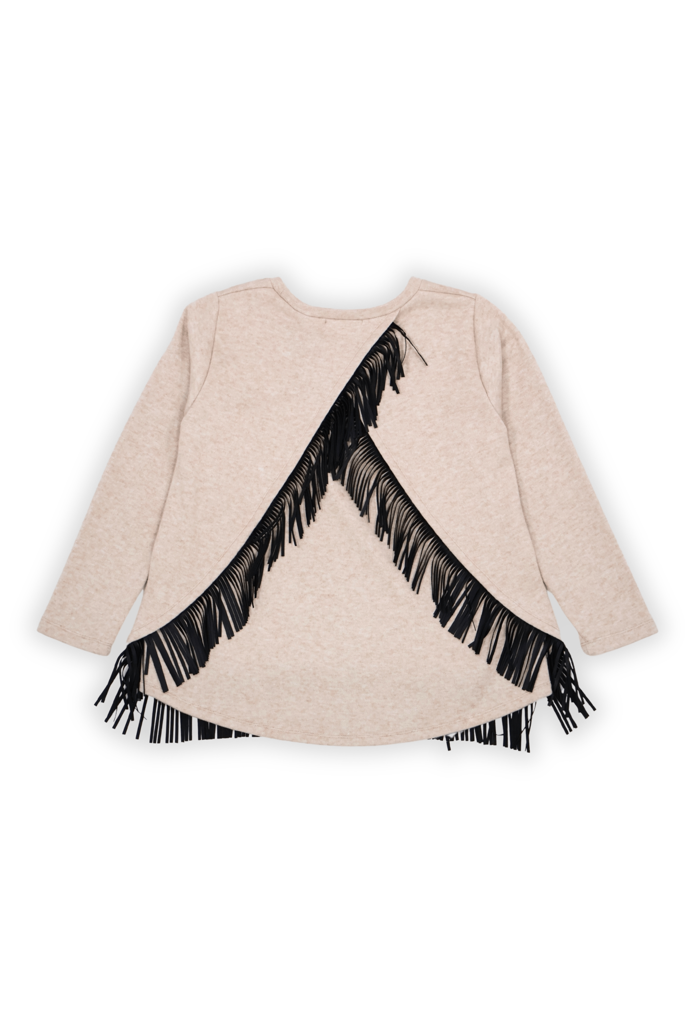 Camiseta punto beige con flecos polipiel Lolitas&L - lolitasyl.com