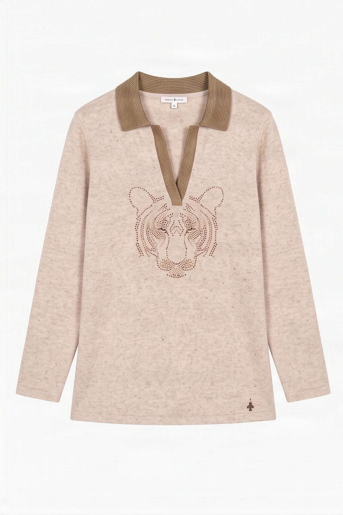 Camiseta de punto beige con leon de strass Lolitas&L